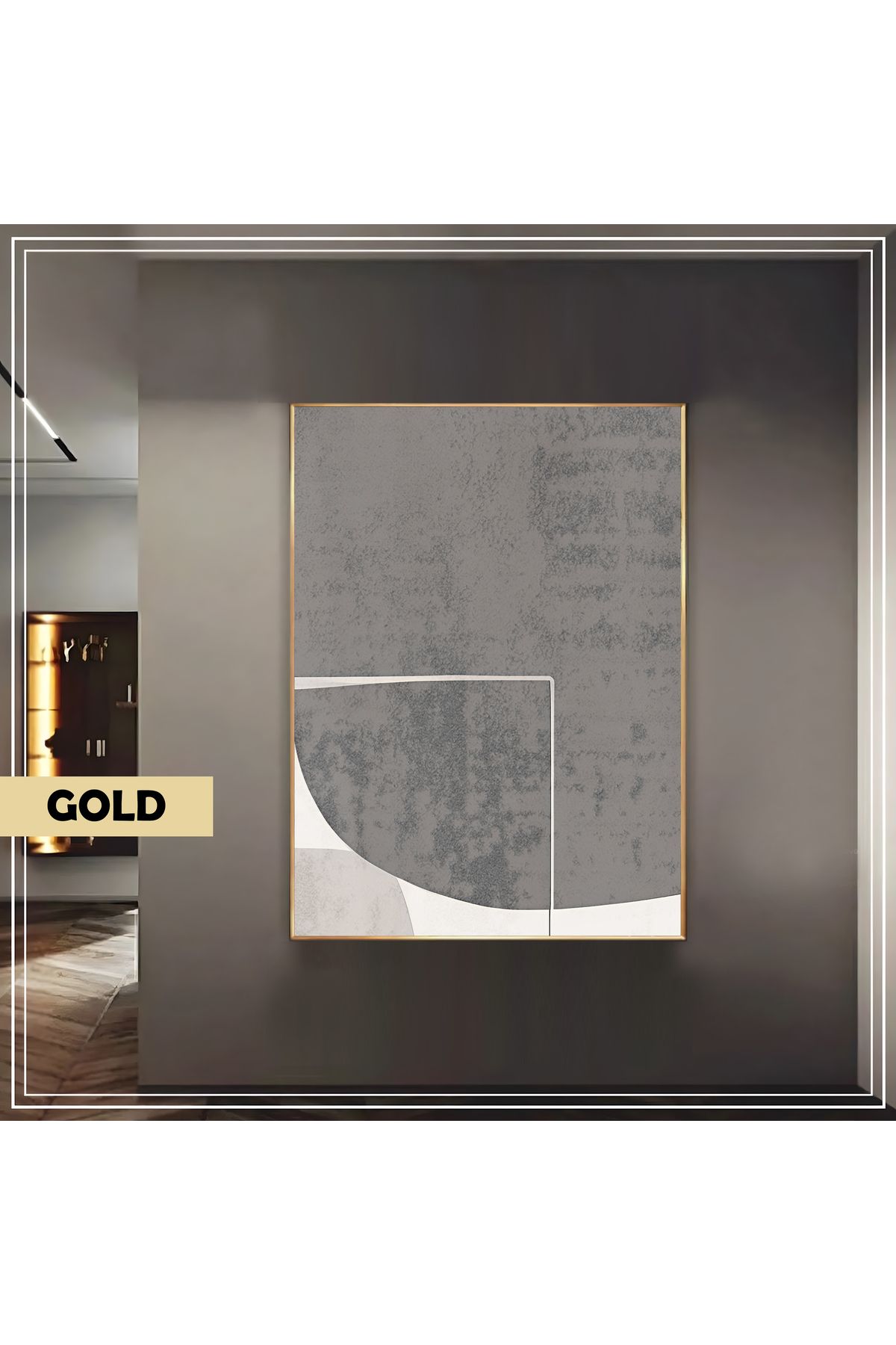 Harikabirev HARİKABİREV|GEOMETRİK GRİ MODERN SOYUT MODEL |ÇERÇEVELİ TEMPERLİ CAM TABLO TEKLİ DİKEY