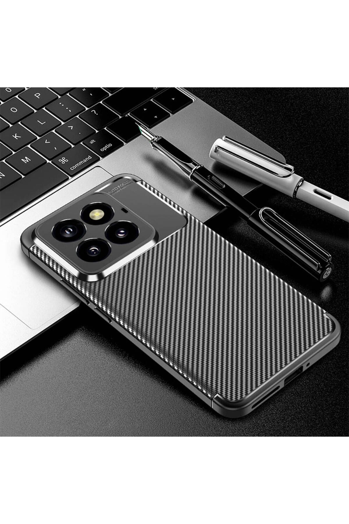 GRABONO Xiaomi Mi 14 Pro Kılıf Karbon Fiber Görünümlü Ultra İnce Premium Carbon Case