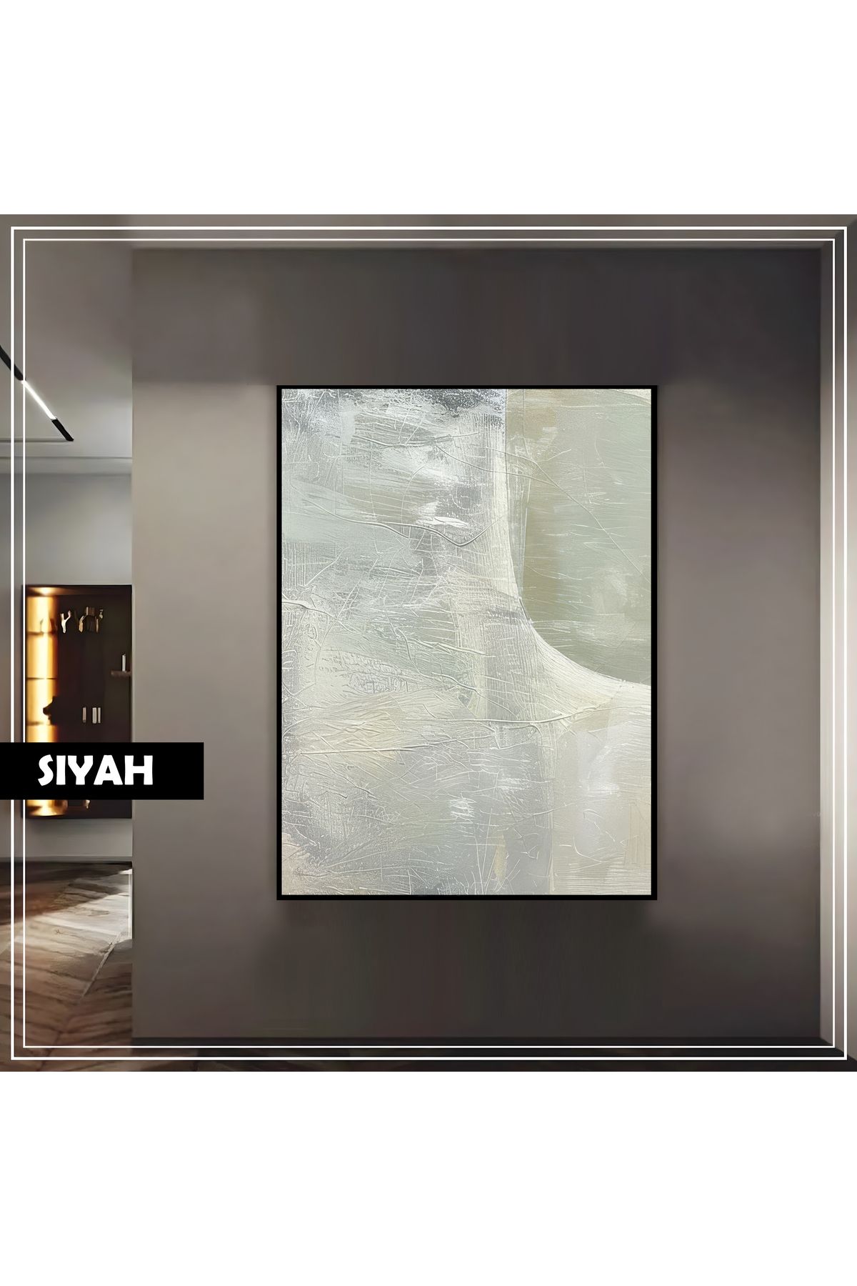 Harikabirev HARİKABİREV|GRİ RENK SOYUT BOHO MODEL 01 |ÇERÇEVELİ TEMPERLİ CAM TABLO TEKLİ DİKEY