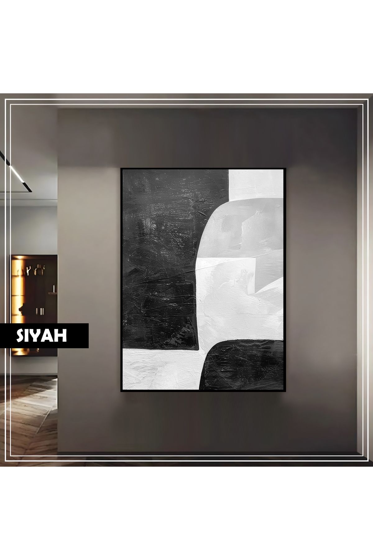 Harikabirev HARİKABİREV|2-SİYAH-GRİ GEOMETRIC SOYUT MODEL |ÇERÇEVELİ TEMPERLİ CAM TABLO TEKLİ DİKEY