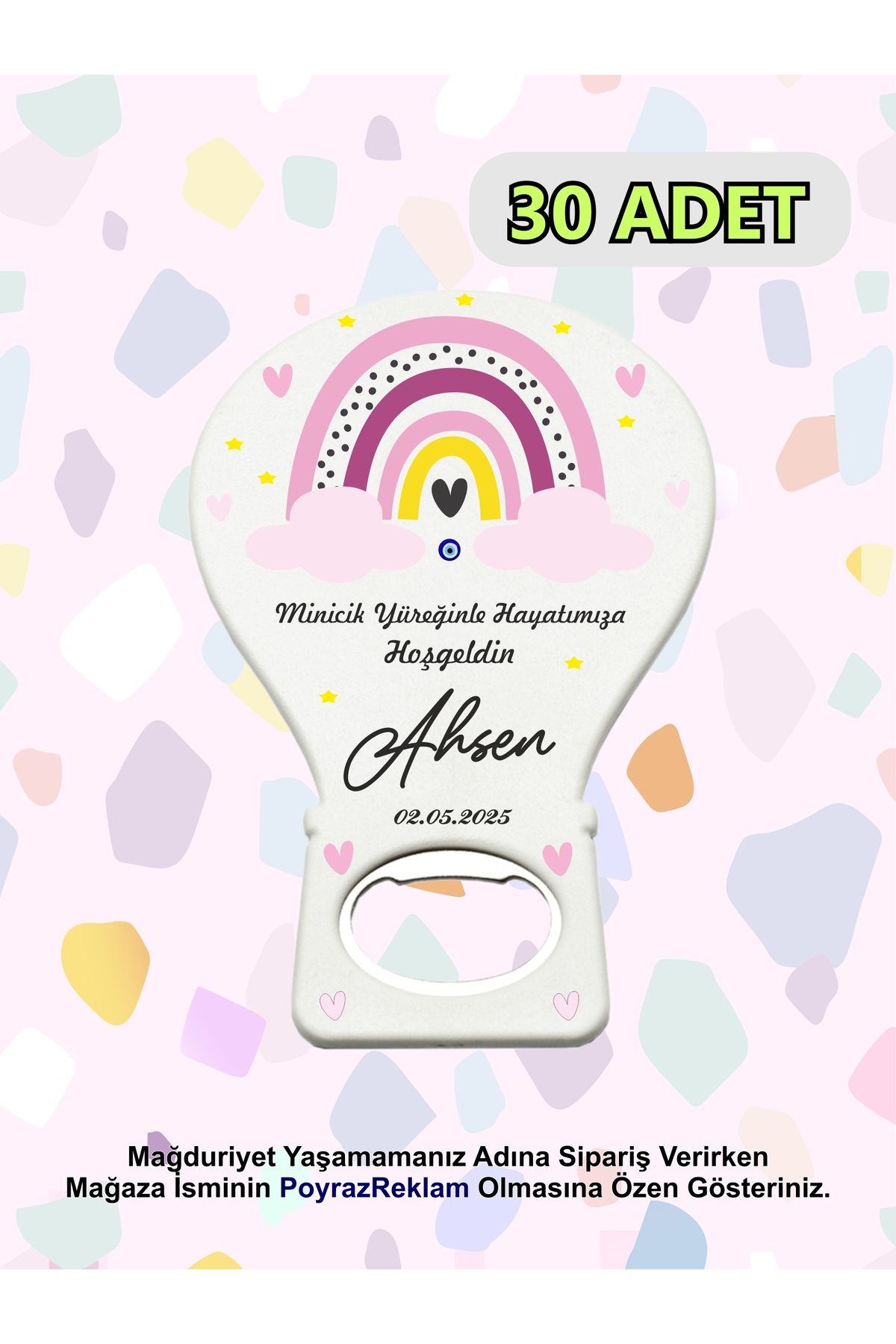 PoyrazReklamTasarım Balon Şeklinde Yenidoğan Hatırası Açacak - Baby Shower - Hediyelik - Magnet Açacak (30 ADET)
