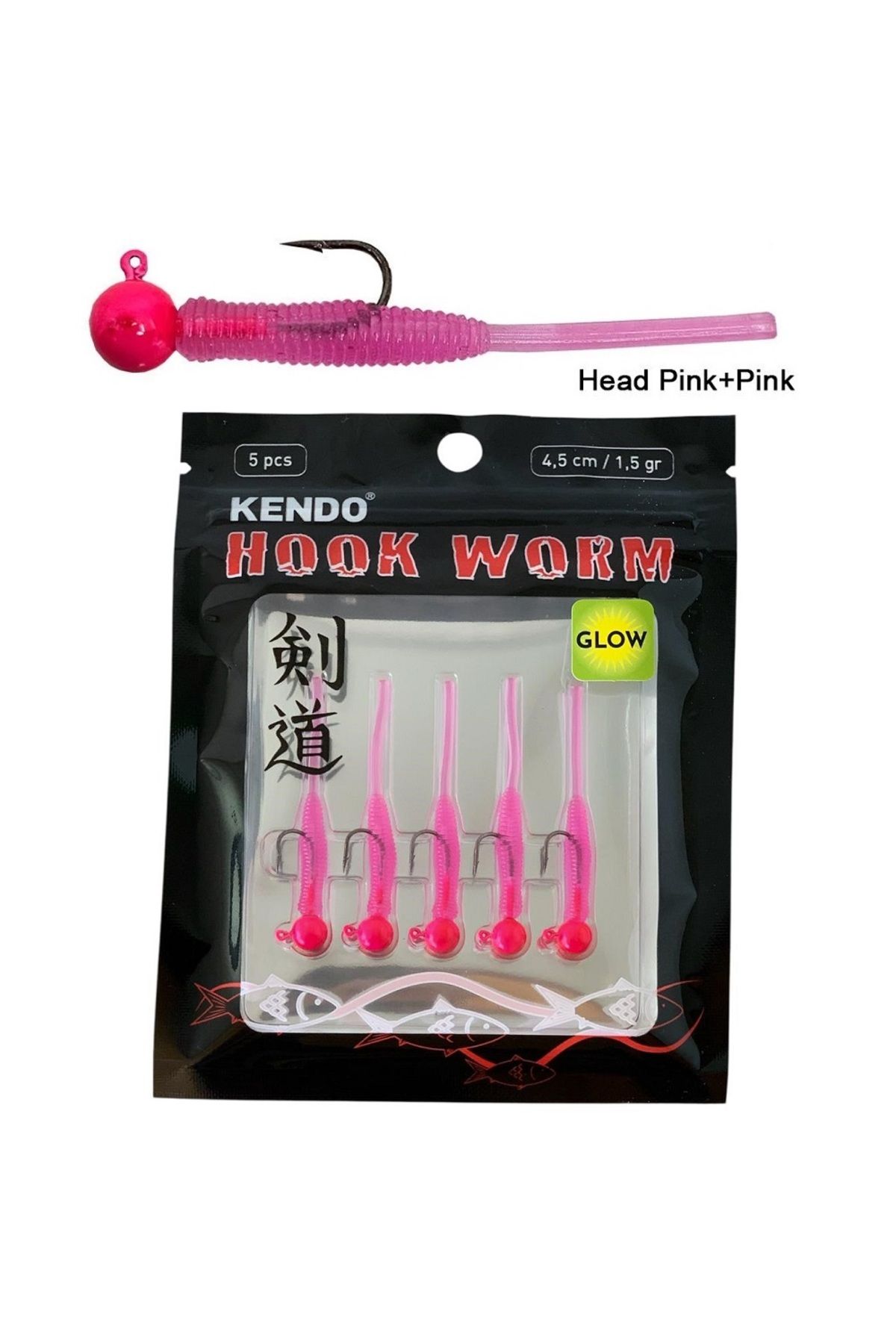 Kendo Hook Worm 1.5gr Jighead 4.5cm Lrf Silikonu (5'li Paket) Head Pink+Pink