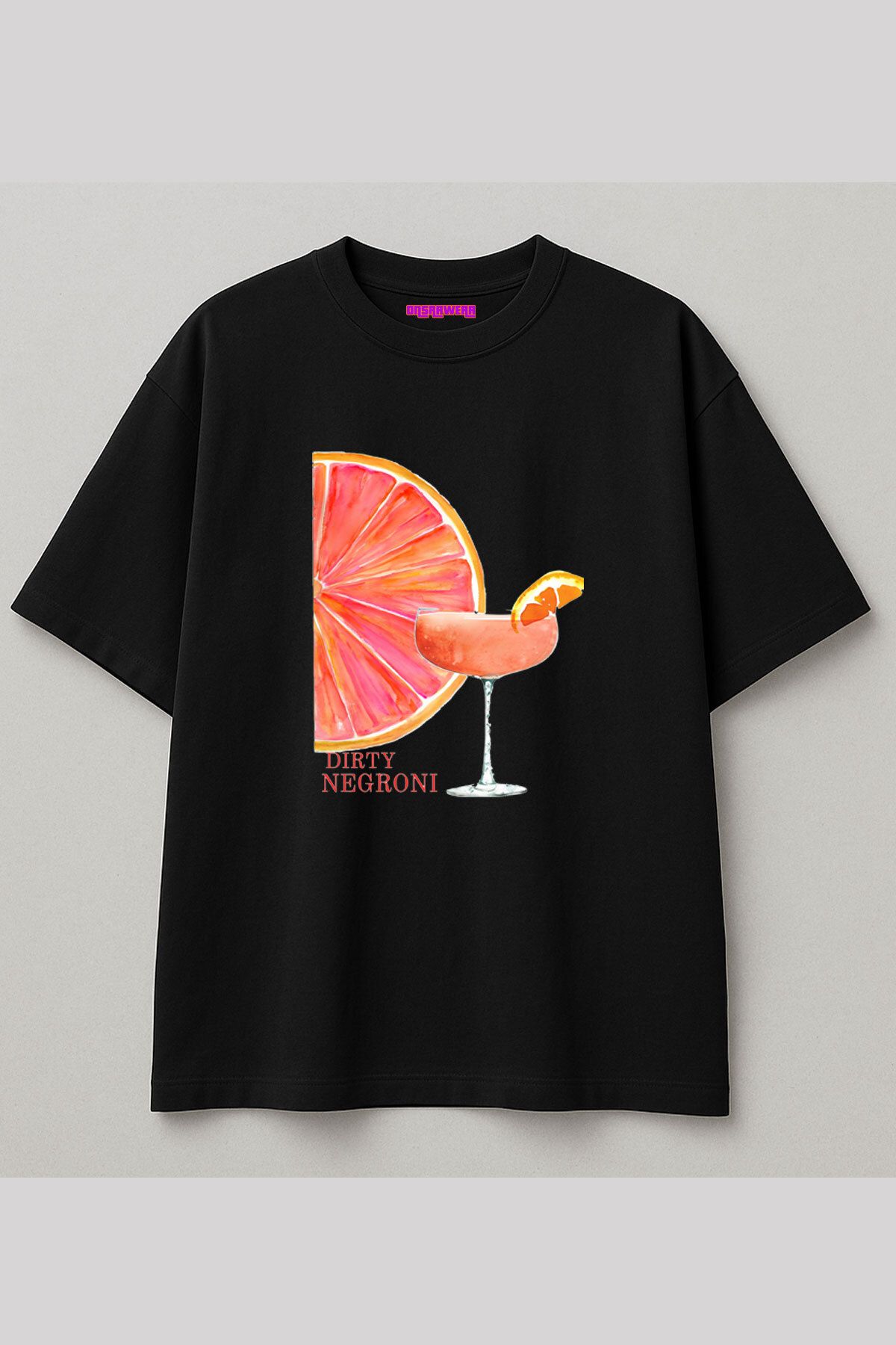 onsrawear Dirty Negroni Cin Kokteyl Portakal Old Money Vintage Baskılı Yazlık Oversize %100 Pamuk T-shirt