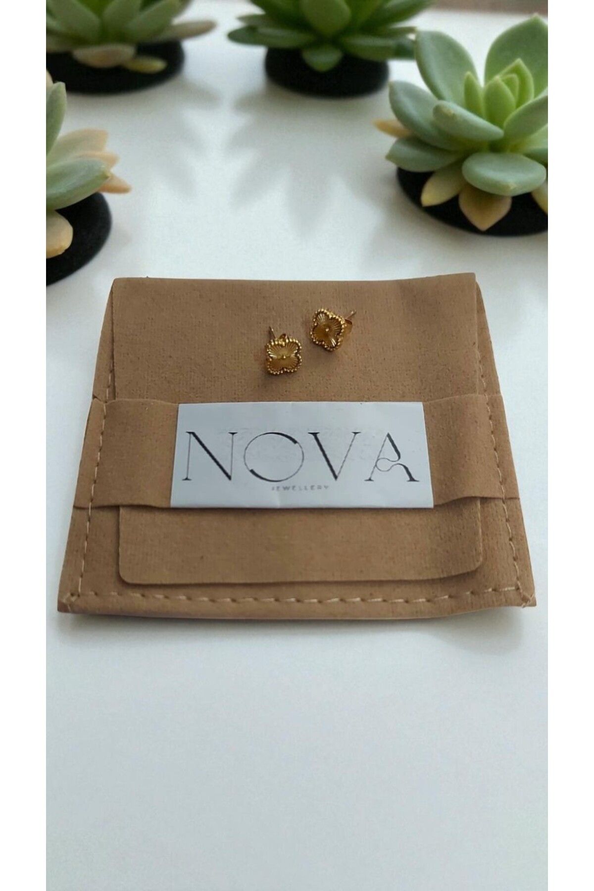 NOVA JEWELLERY Van Cleef Yonca Desenli Paslanmaz Çelik Küpe