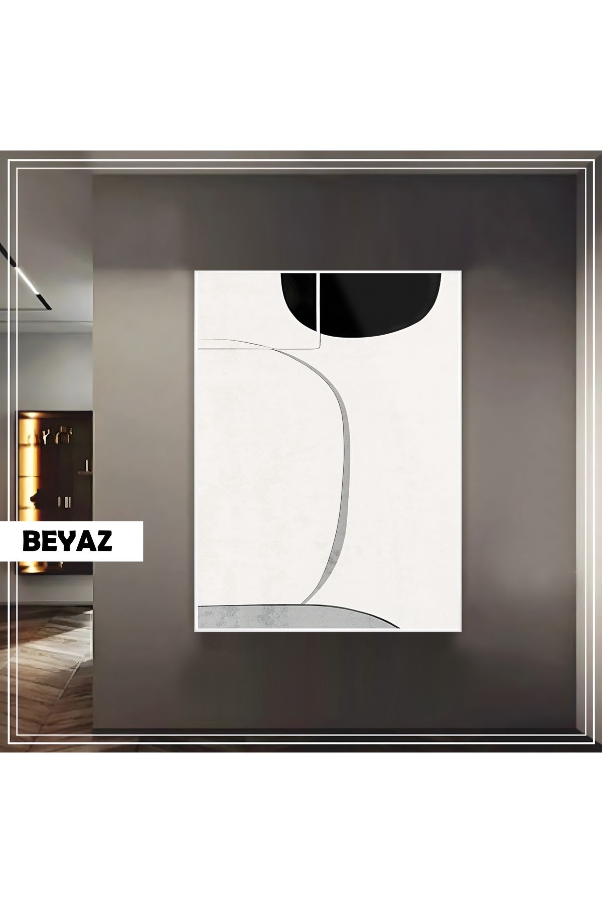 Harikabirev HARİKABİREV|GRİ-BEYAZ KONTRAST GEOMETRİK SOYUT MODEL |ÇERÇEVELİ TEMPERLİ CAM TABLO TEKLİ DİKEY