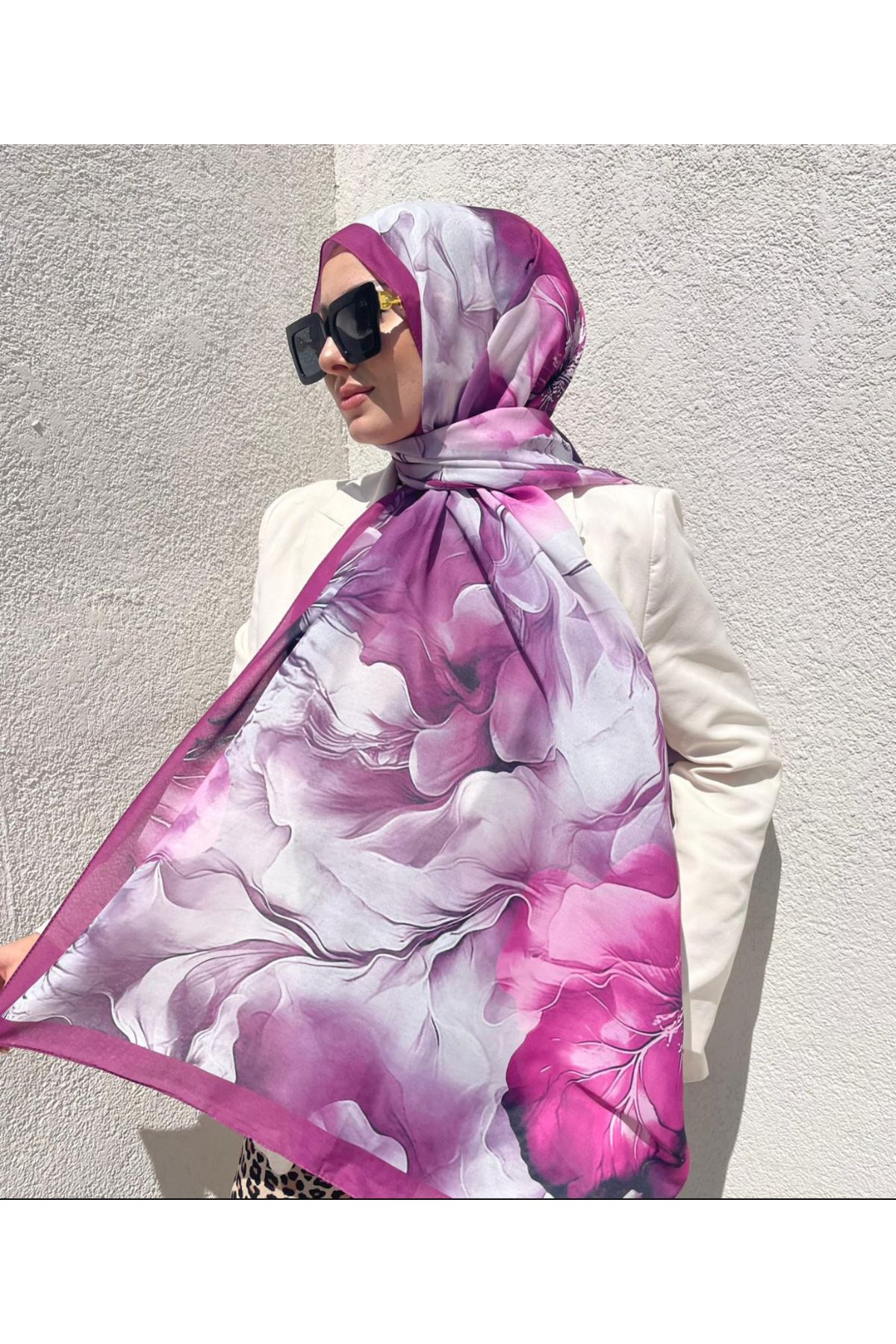 Almeza jewellery Soft pamuk şal mor gül desen