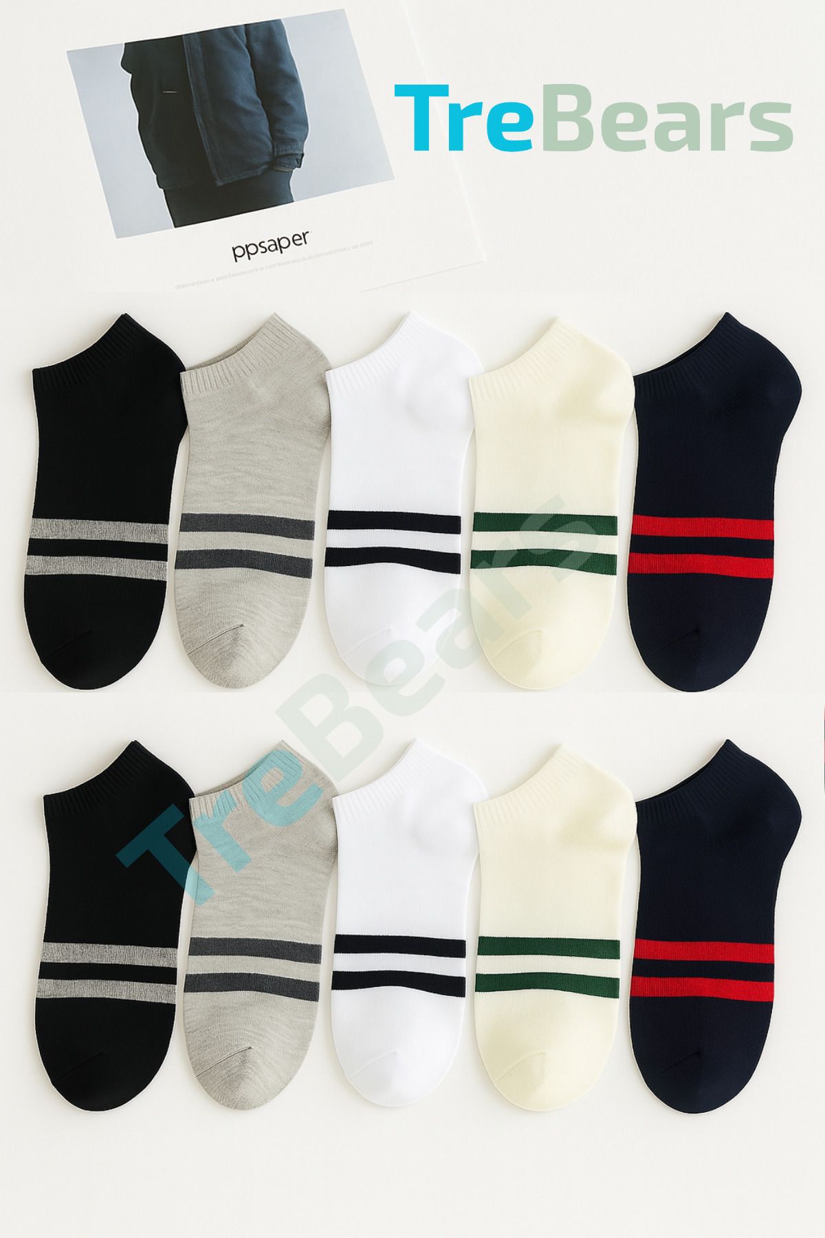 TreBears 5 Çizgili Unisex Patik Çorap - Yumuşak Dokulu Şeffaf Tasarım - Çok Renkli