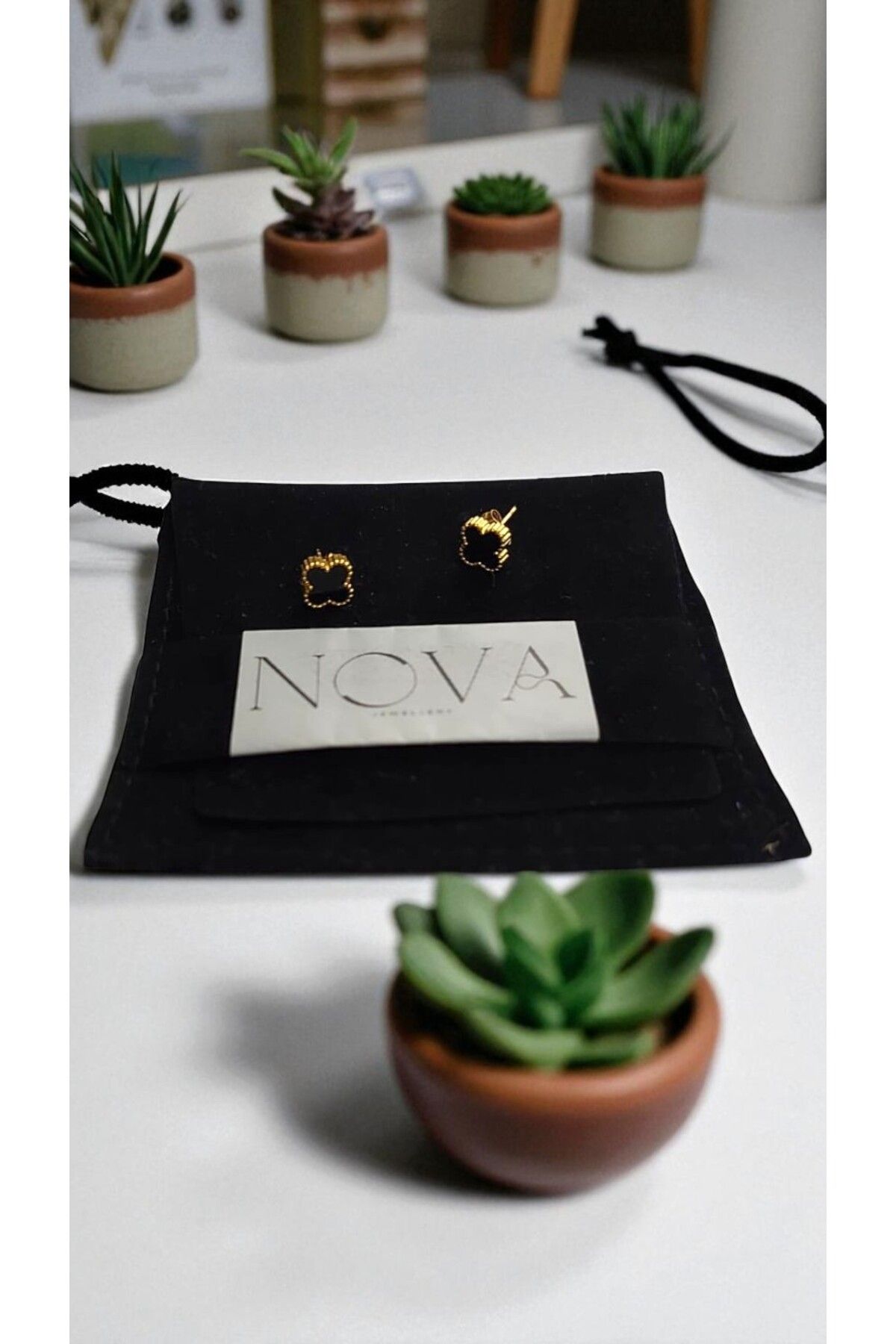 NOVA JEWELLERY Van Cleef Yonca Desenli Paslanmaz Çelik Küpe