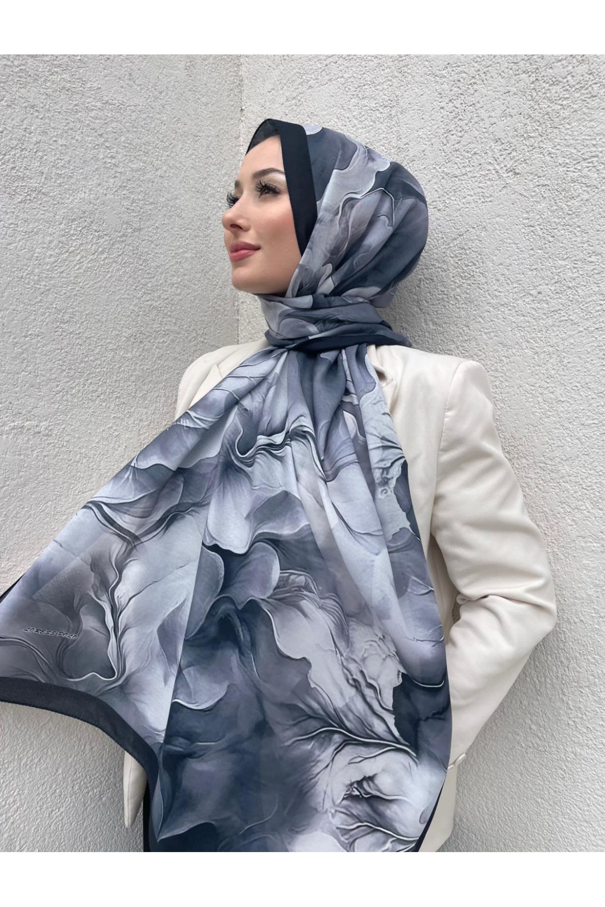 Almeza jewellery Gül desen Soft pamuk şal siyah gri