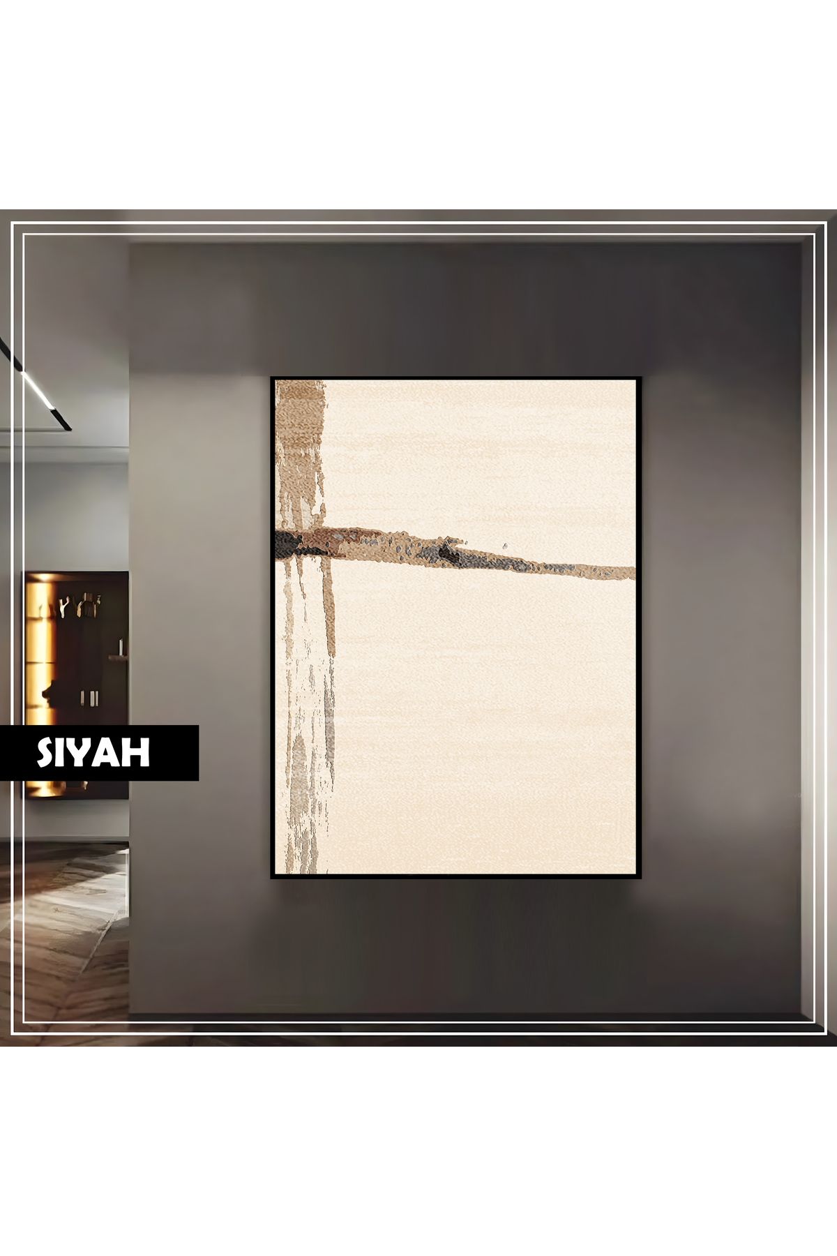 Harikabirev HARİKABİREV|GRİ-BRONZ KONTRASTLI SOYUT MODEL |ÇERÇEVELİ TEMPERLİ CAM TABLO TEKLİ DİKEY
