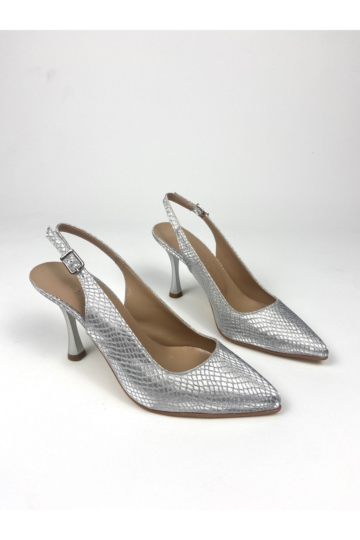 Gloriys Ayakkabı & Çanta Gümüş desenli 9 cm topuklu ayakkabı 01495