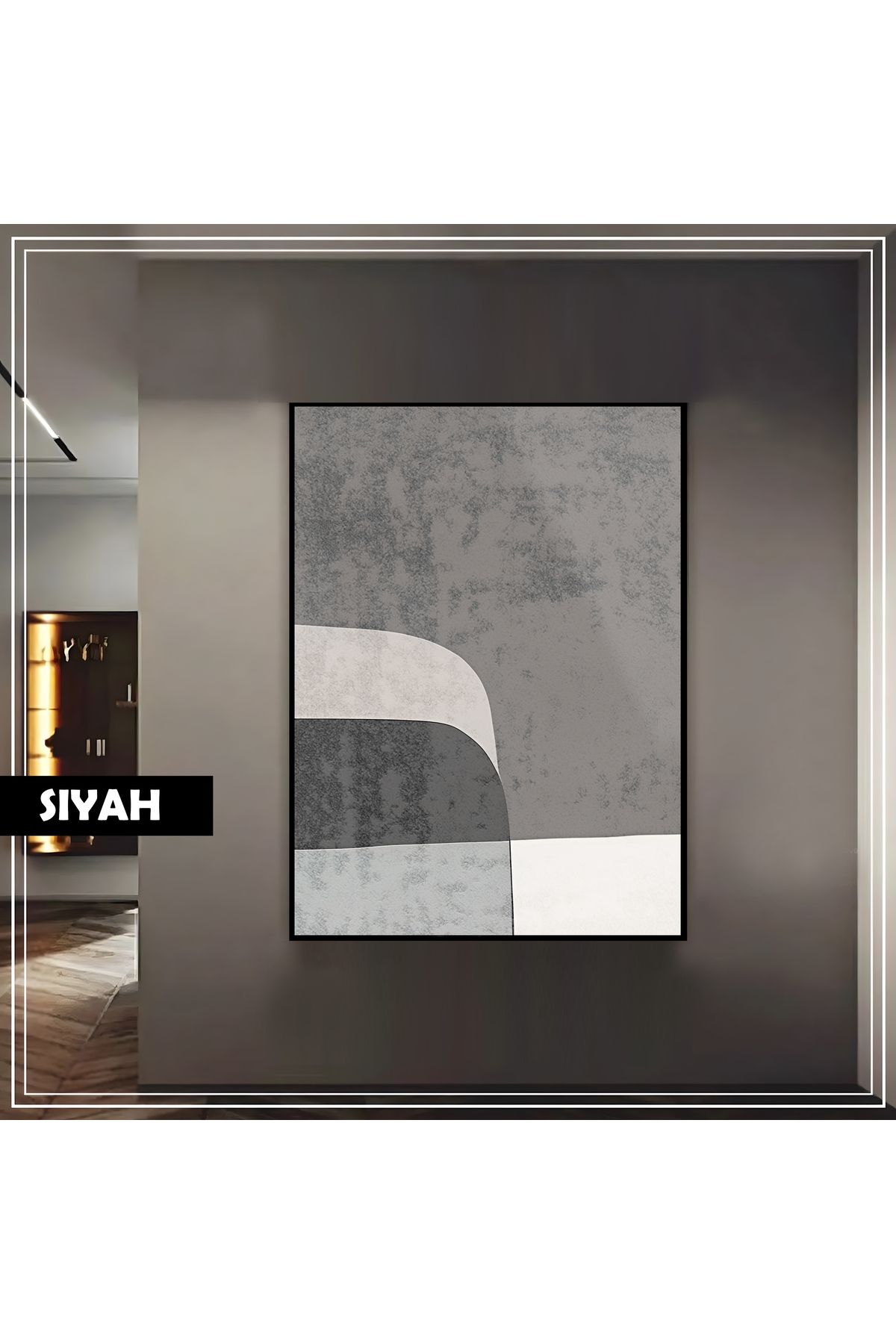 Harikabirev HARİKABİREV|GRİ KONTRAST GEOMETRİK SOYUT MODEL|ÇERÇEVELİ TEMPERLİ CAM TABLO TEKLİ DİKEY