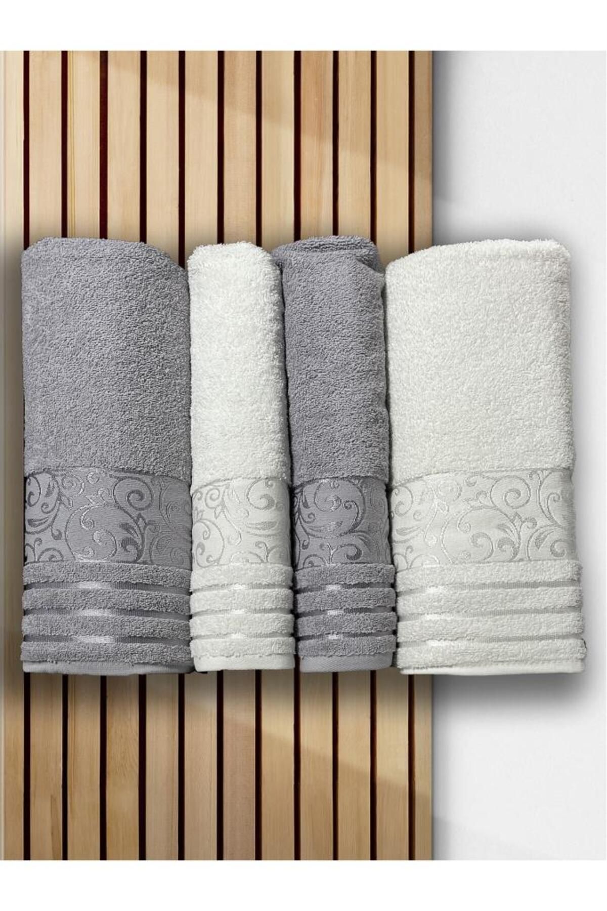 Çeyiz Diyarı Deren Hamam Takımı 4 Parça Krem - Gri