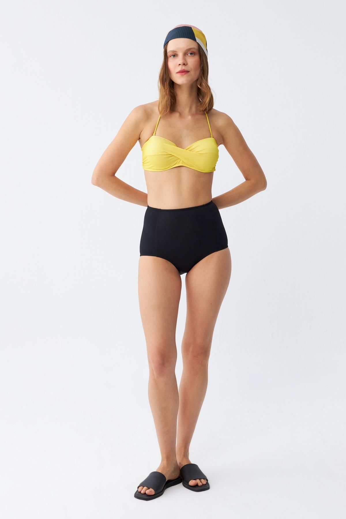 Akbeniz-Women's Strapless Yellow High Waist Bikini Set 2