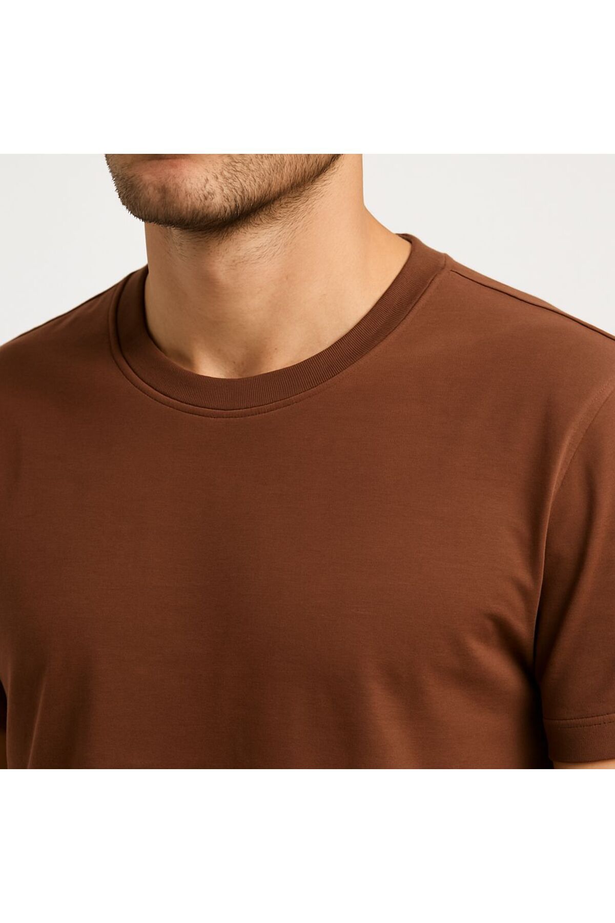 Solvia Officiall %100 Pamuklu Yarı Oversize Kahverengi Basic Tişört