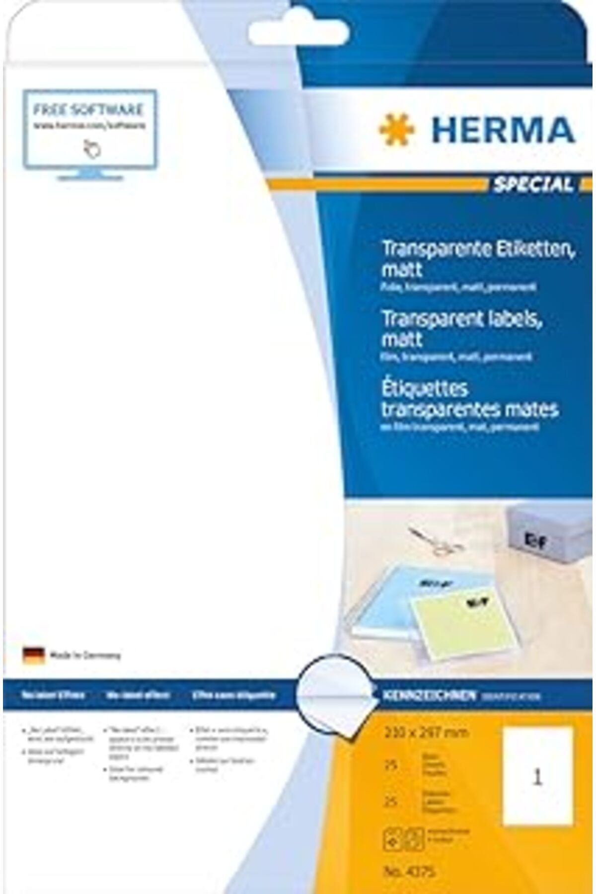 Qedii Herma 4375 Hava Şartlarına Dayanıklı Folyo Etiketleri Din A4 Şeffaf 210 X 297 Mm, 25 Yaprak, Polyes