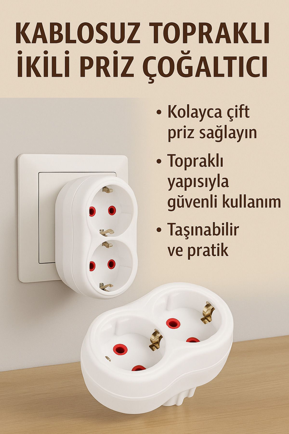UYT LİFE Kablosuz Topraklı Ikili Priz Çoğaltıcı