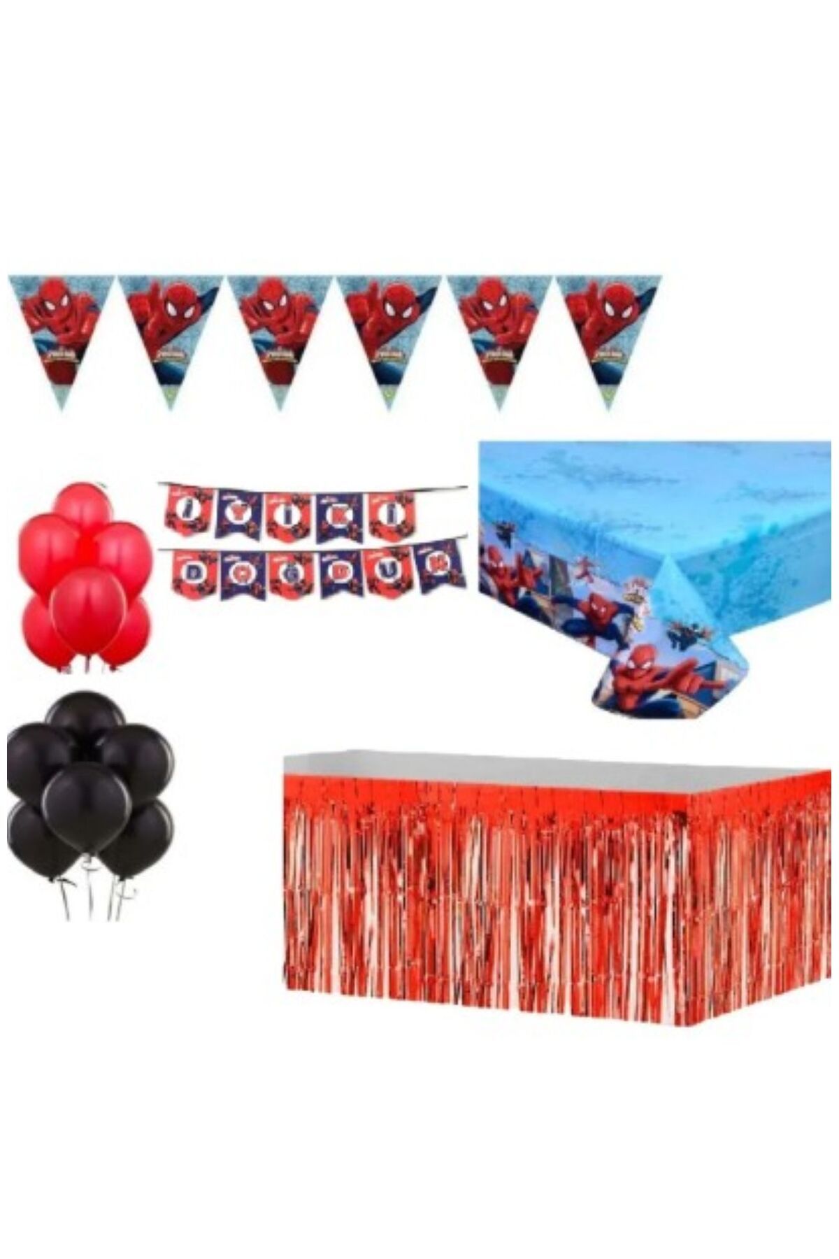 PartAntalya Örümcek Adam DoğumGünü Seti Masa Örtüsü Masa Etegi Flama Banner ve Balon