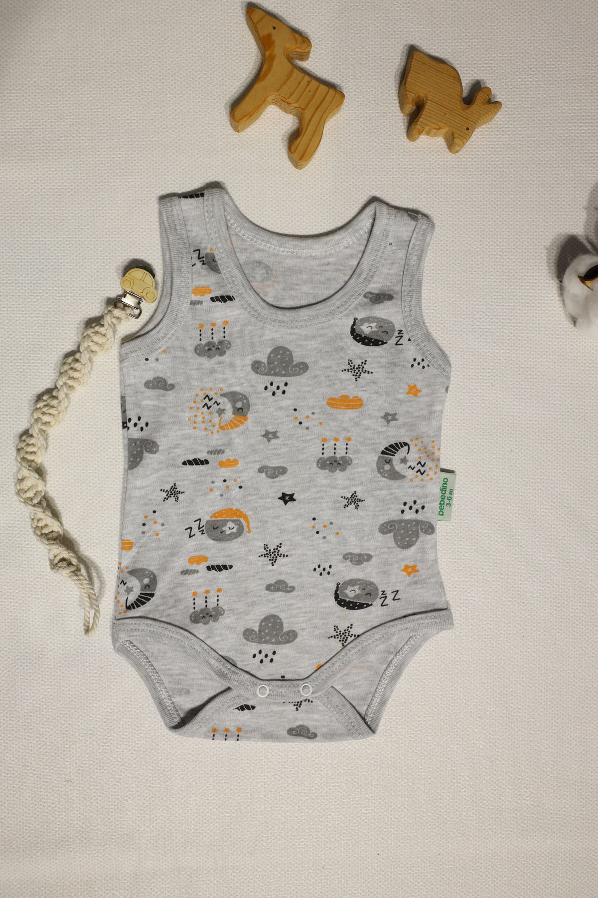 Vivolas Bebek Çıtçıtlı Body Desenli %100 Organik Pamuklu Askılı Zıbın