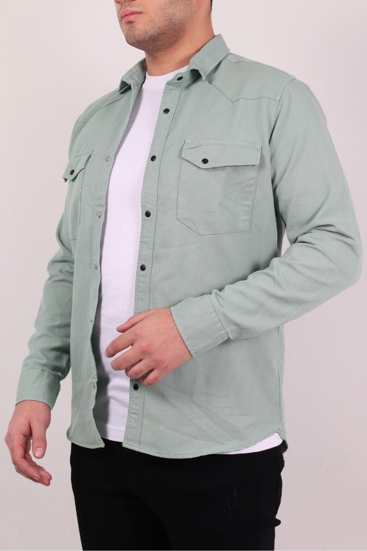 Ofzensport Slim Fit Erkek Kot Gömlek Su Yeşili