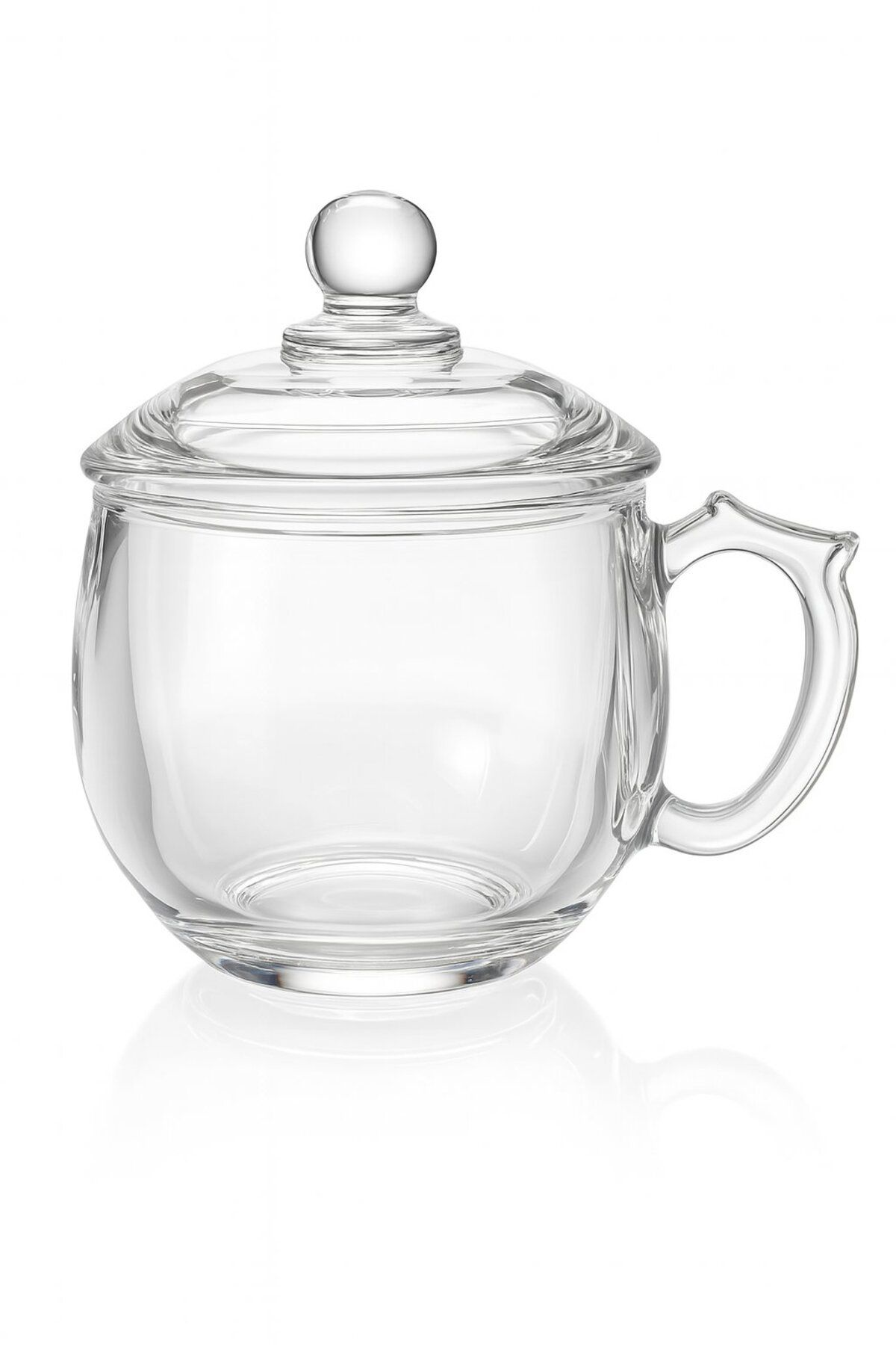 FAIR HOME Kristal Kalın Cam Tekli Kapaklı Büyük Boy Bitki Çayı Kupası 370 ML.