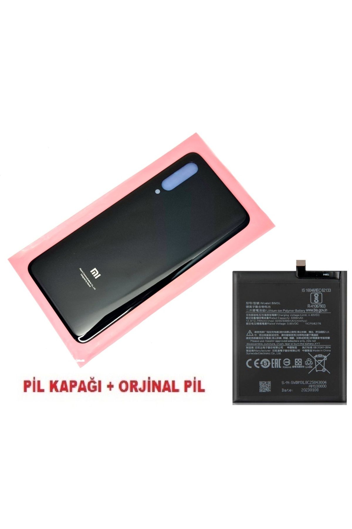 indirimplus Xiaomi Mi 9 Arka Kapak Batarya Pil Kapağı + PİL (CAM) SİYAH