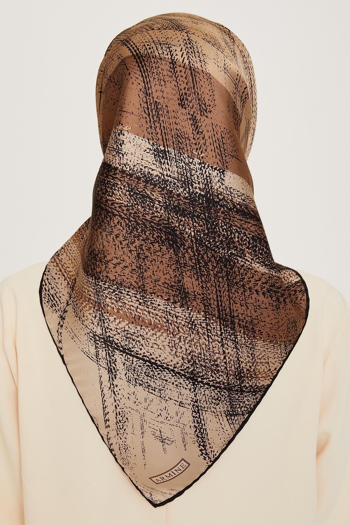 Armine-Eșarfă de mătase 2025 iarnă - 9236-08 bej maro twill 4