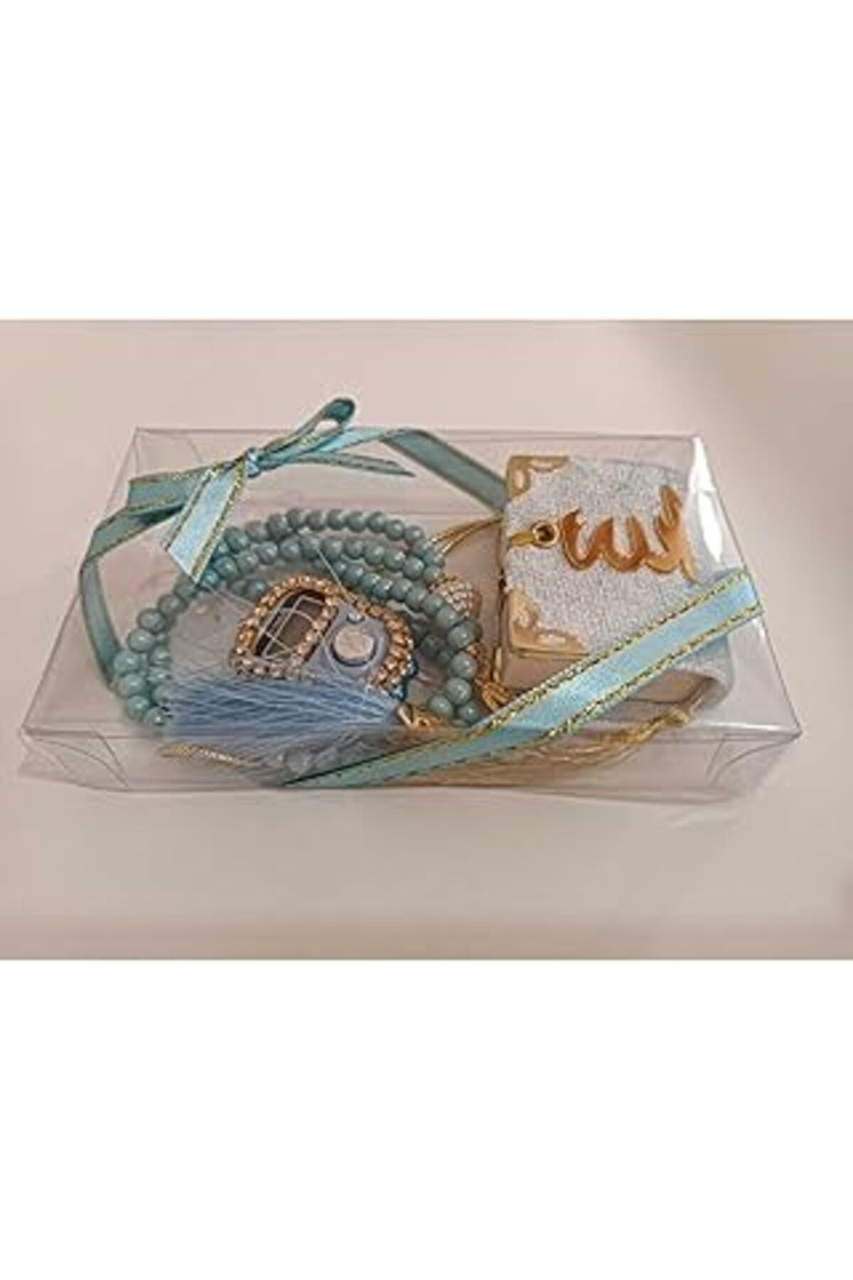Mu Art Ahşap Best Gift Mavi Rengiyle Göz Kamaştıran Islami Set - Mini Kuran, Zikirmatik Ve Tesbih