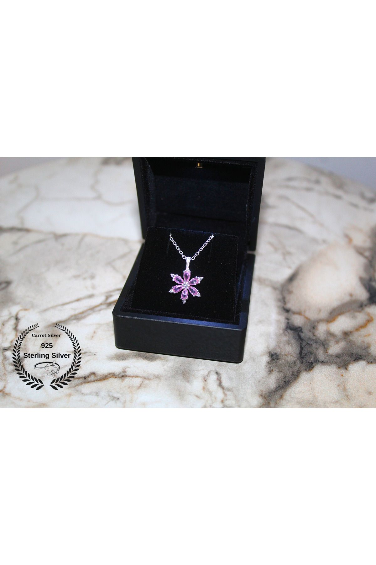 carrot silver 925 Ayar Gümüş Pembe Taşlı Kamelya Çiçeği Kolye-Hediye Paketli-Lotus