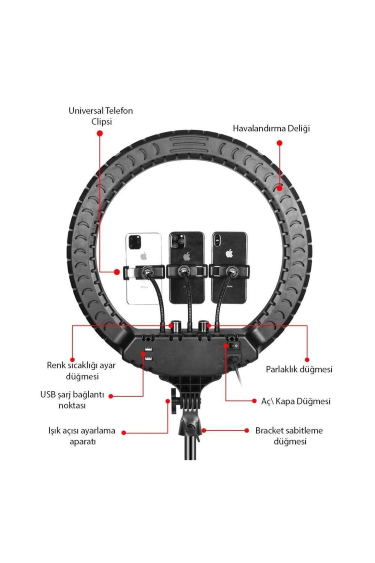 TOMEİ TOMEİ Siyah Ring Light Led Işık Halkası 21 Inç 54 cm Profesyonel Stüdyo Işığı Ve 210 cm Monopod