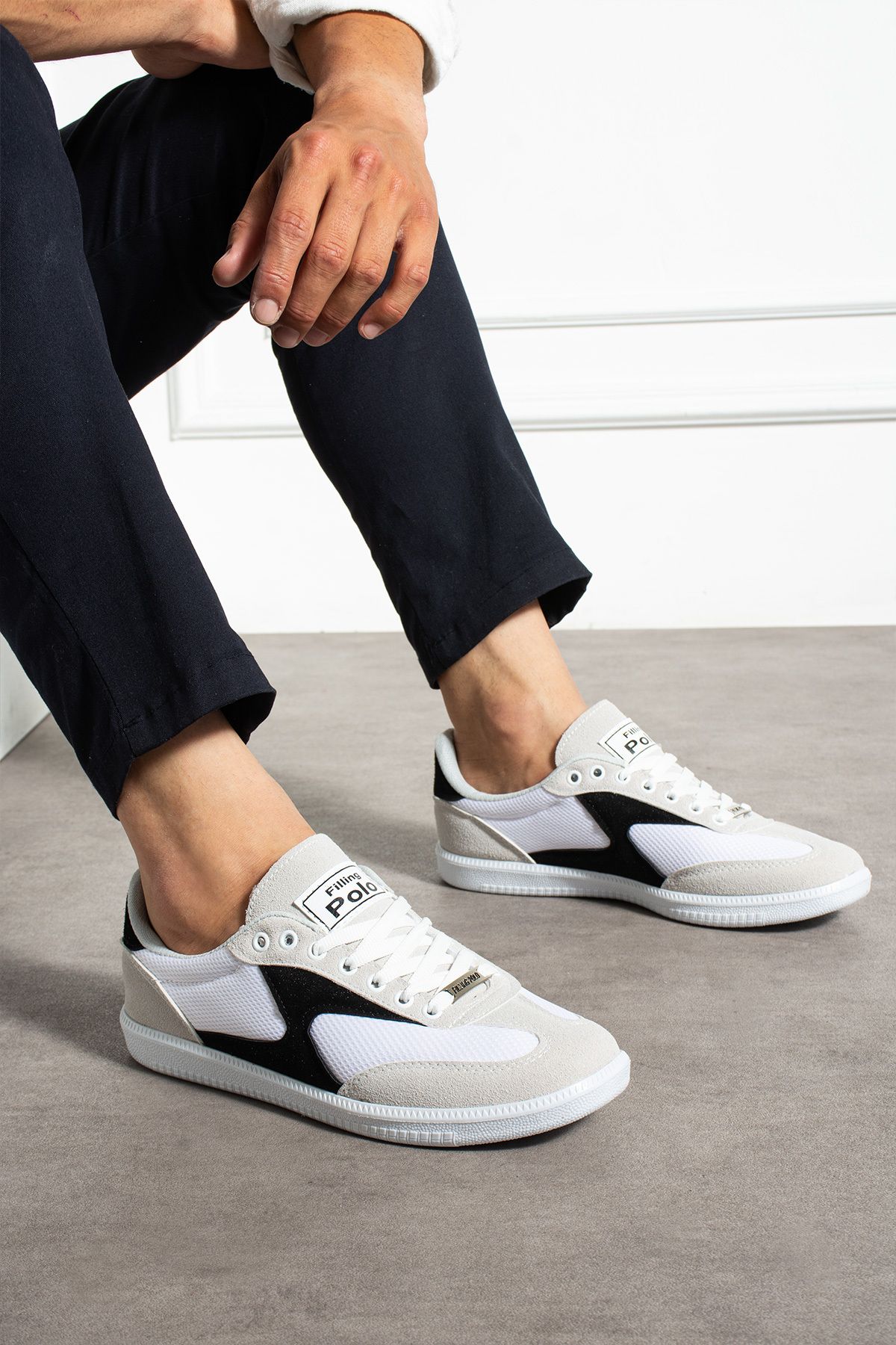 FİLLİNG POLO Erkek Sneaker Günlük Spor Ayakkabı Yüksek Taban Beyaz Siyah - Rahat Tasarım 024