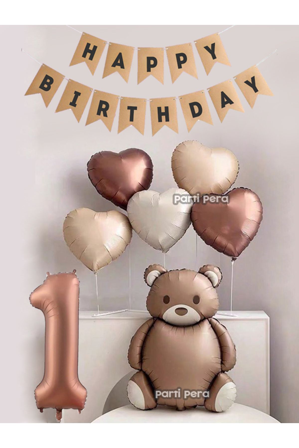 parti pera Retro Ayı Folyo Balon Kahverengi Rakam Folyo Balon Retro Kalp Folyo Balon Doğum Günü Balon Seti PP
