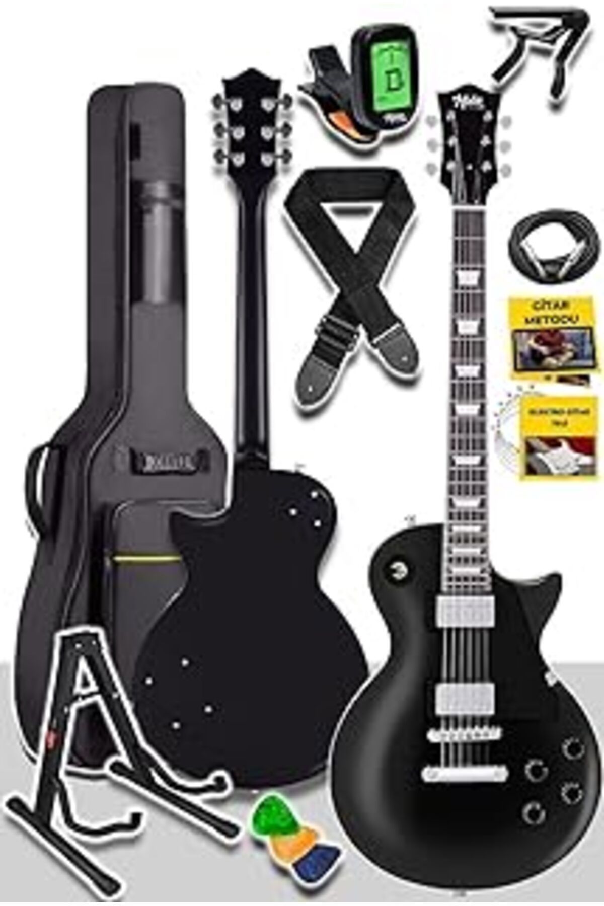 Pazarcan Midex Grx-200bk-bag Üst Segment Profesyonel Elektro Gitar Set Les Paul Kasa Masif Ağaç (HH)