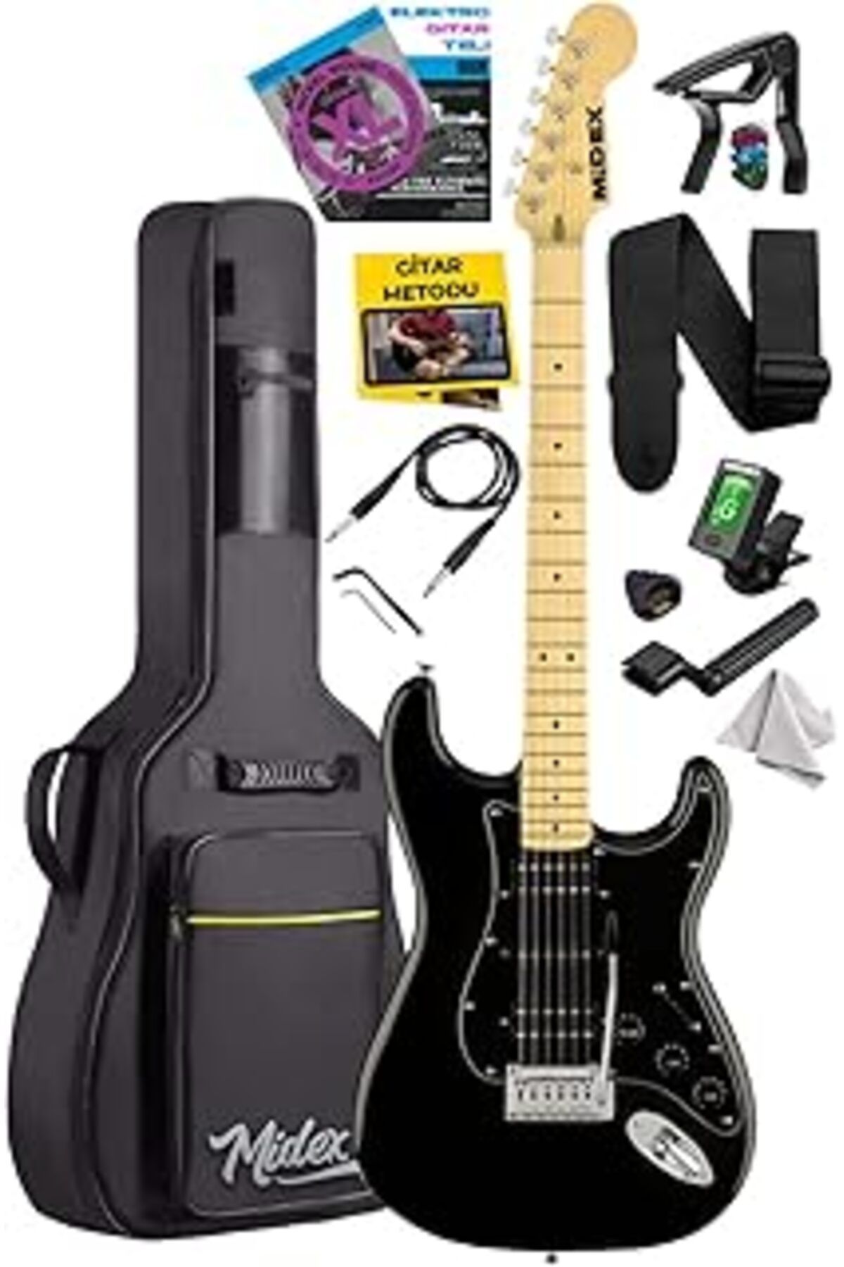 Pazarcan Rph-40Bk Full Black Elektro Gitar Seti Hsh Manyetik Maple Klavye Üst Kalite