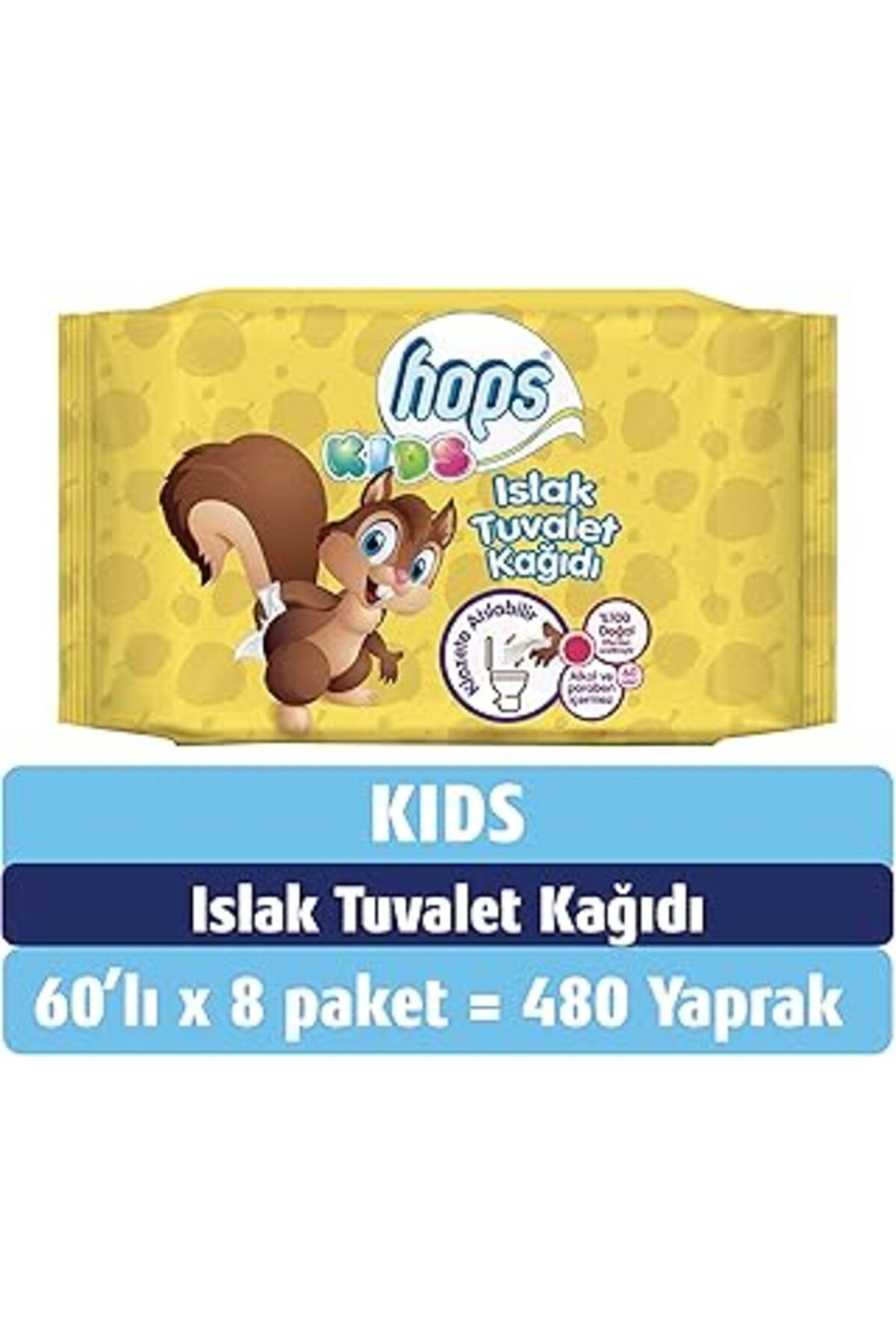 Pazarcan Hops Kids Islak Tuvalet Kağıdı, Standart Boy, (60 X 8 Adet) - 480 Yaprak