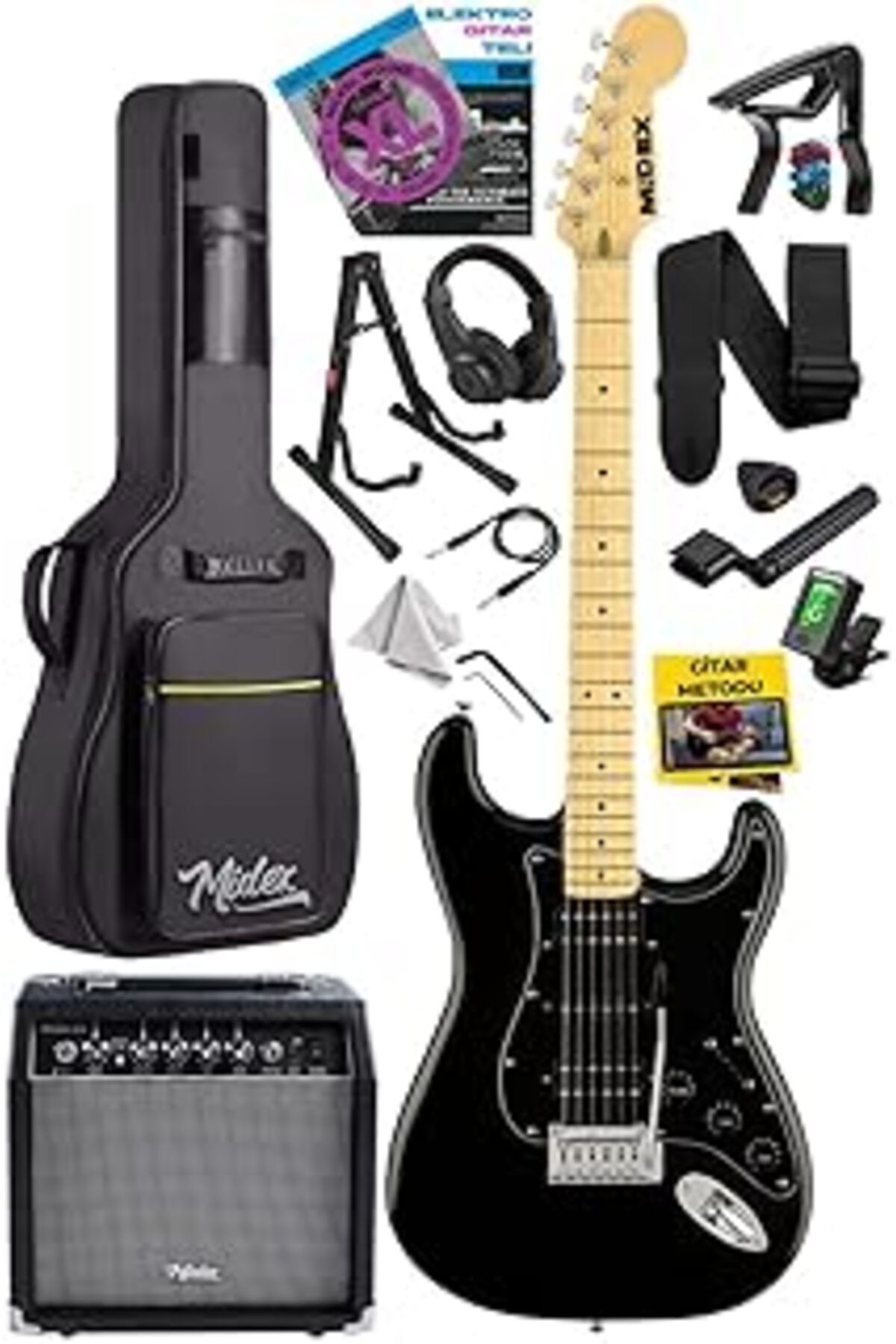 Pazarcan Midex Rph-40bk-35amp Full Black 35w Bt Amfili Elektro Gitar Seti Hsh Manyetik Maple Klavye