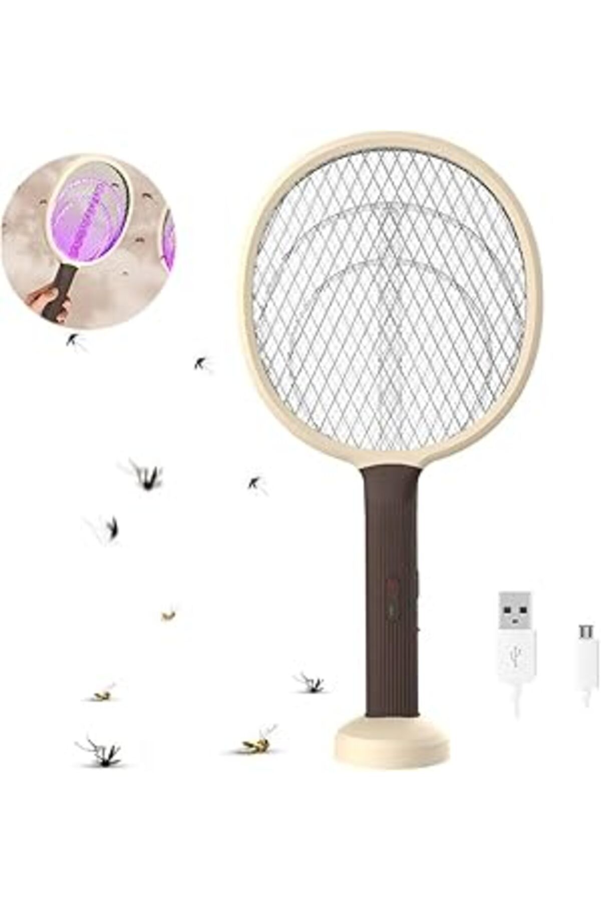 Pazarcan Taşınabilir Sinek Öldürücü Mor Işık Tenis Raketi 43Cm Dekoratif Yatak Odası, Odası, Bebek Odası Siv
