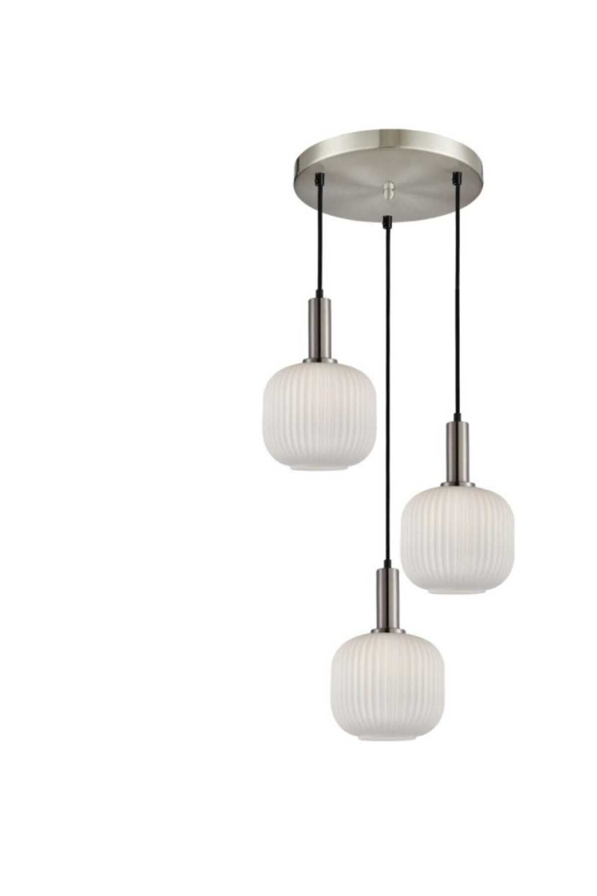 demet habek mylights MYLİGHTS modern spor paslanmaz inox üçlü salon avize otorma odası avize opal camlı