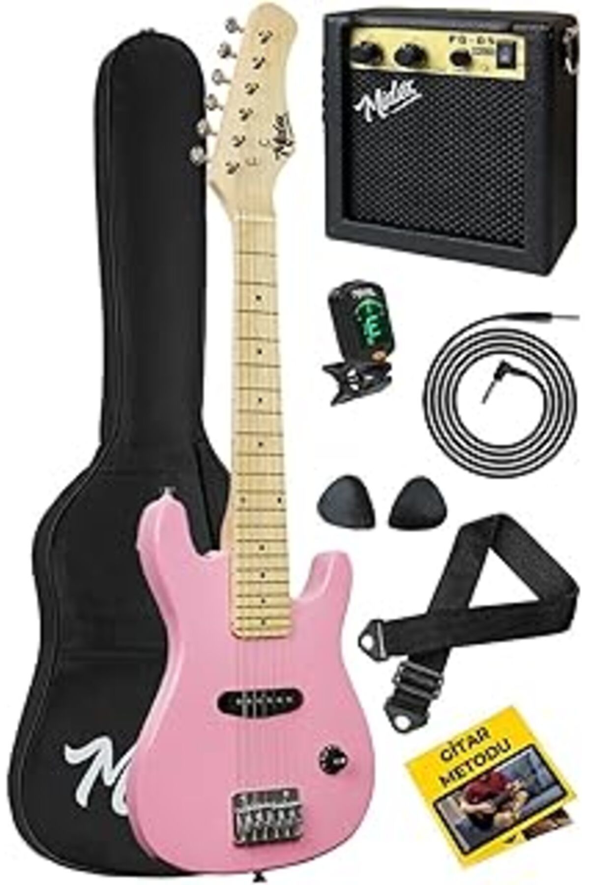 Pazarcan Midex Ceg-30pk 4-6 Yaş Çocuklar Için Amfili Full 1/4 30 Inç Elektro Gitar Seti Pembe