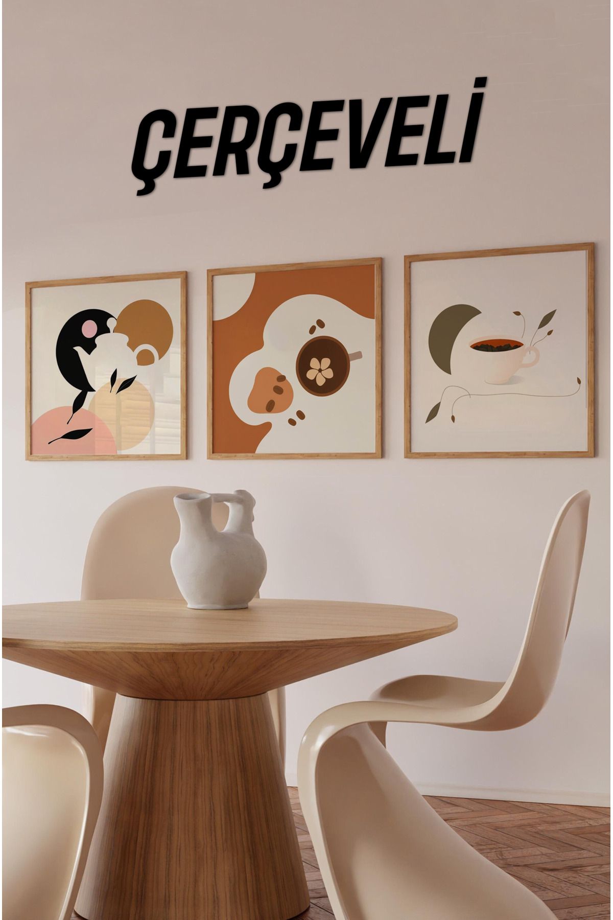 kutuTR ☕ Kahve Temalı 3’lü Tablo Seti | Sade Modern Stil | UV Baskı – MDF – Ahşap Çerçeve KR4045