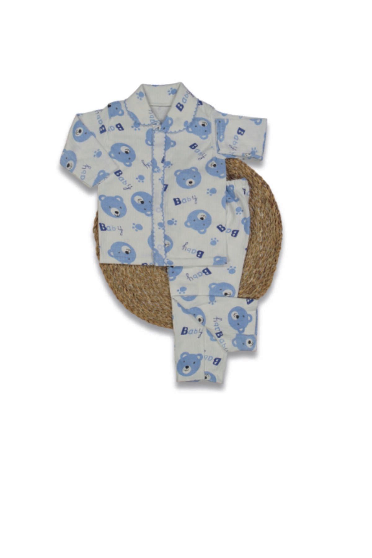 Baby Wings Ayıcık Baskılı Oyalı Unisex Pijama Takım