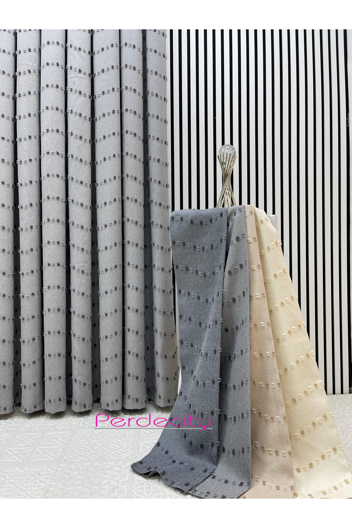PERDECITY-Bohemian Style Pom-Pom Aleppo Gray Backdrop Curtain [Single Wing] Ironing Does Not Ask Suitable for Any Room 5