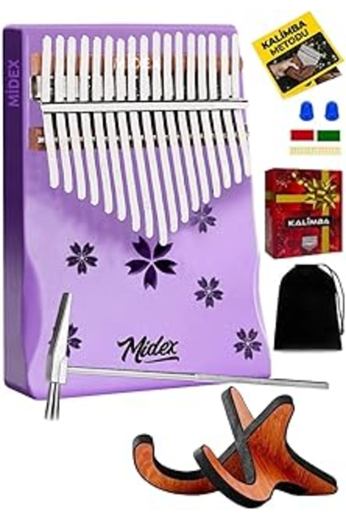 Pazarcan Midex Klx-870-pak Mor Renk Yüksek Kaliteli Ahşap Kalimba 17 Tuşlu Full Set