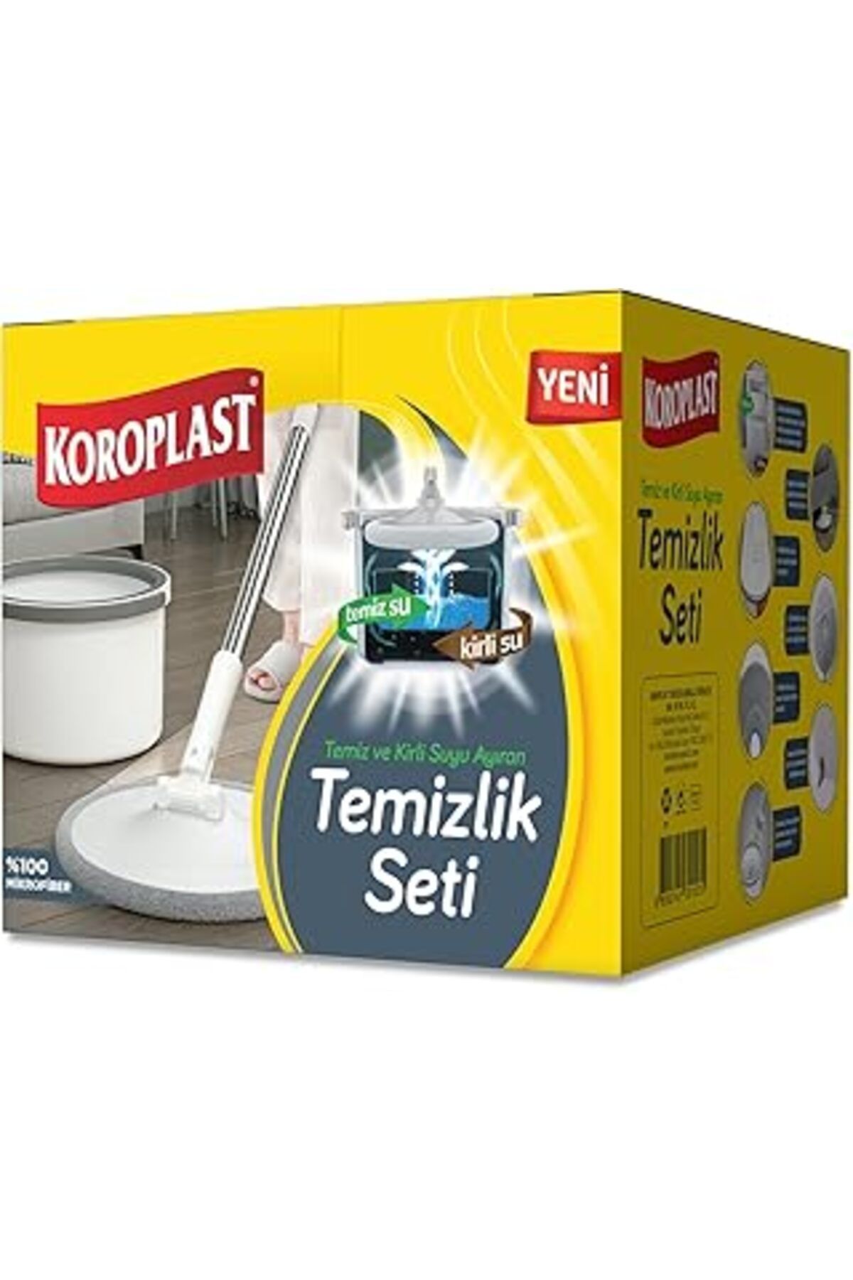 Pazarcan Koroplast Kirli Ve Temiz Suyu Ayıran Temizlik Seti,%100 Mikrofiber Kıvrılır Mop Başlık, Paslanmaz Ç