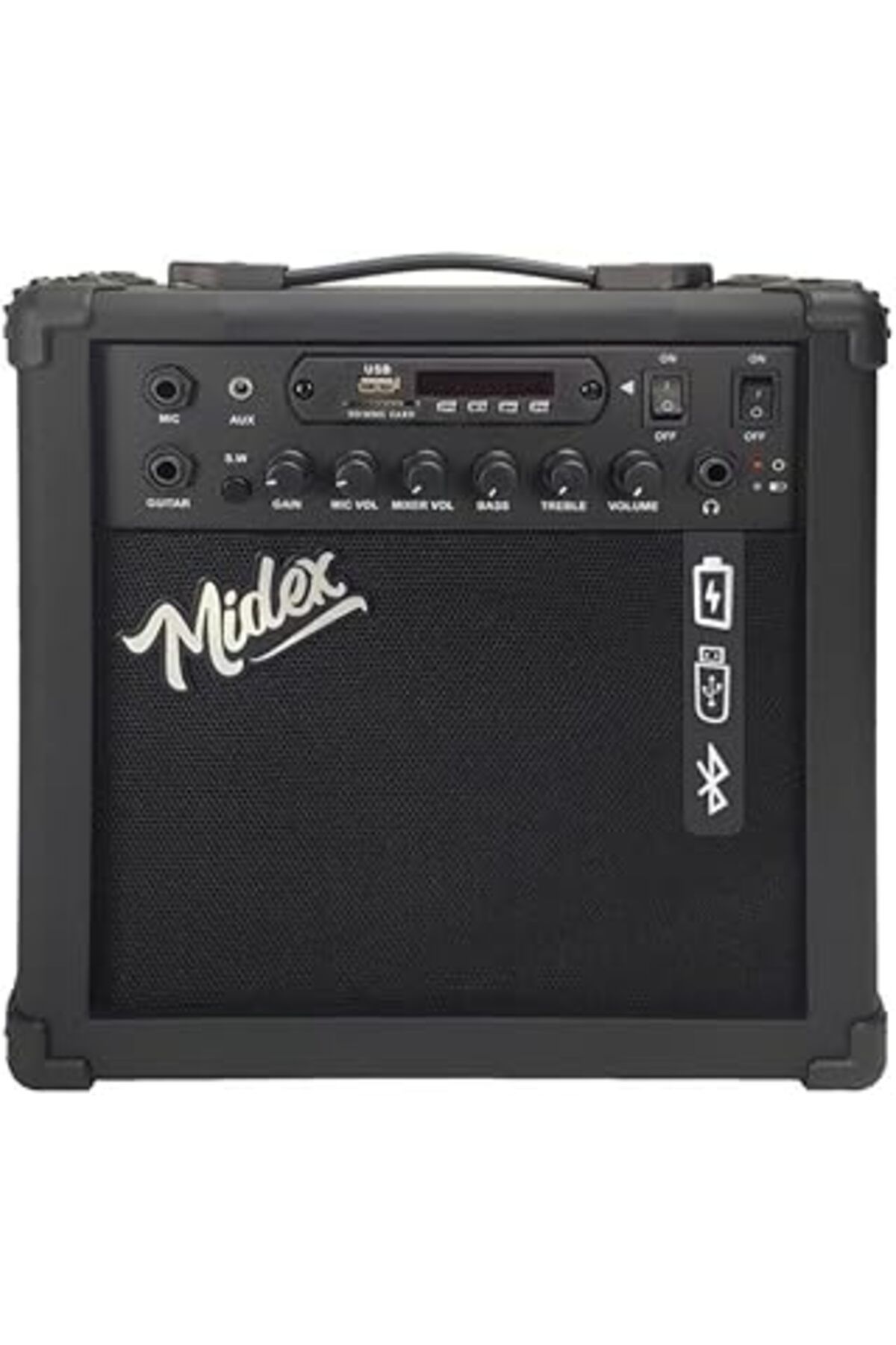 Qedii Midex Mga-25bk Elektro Gitar Amfisi 25 Watt Usb Bluetooth Şarjlı 2 Girişli