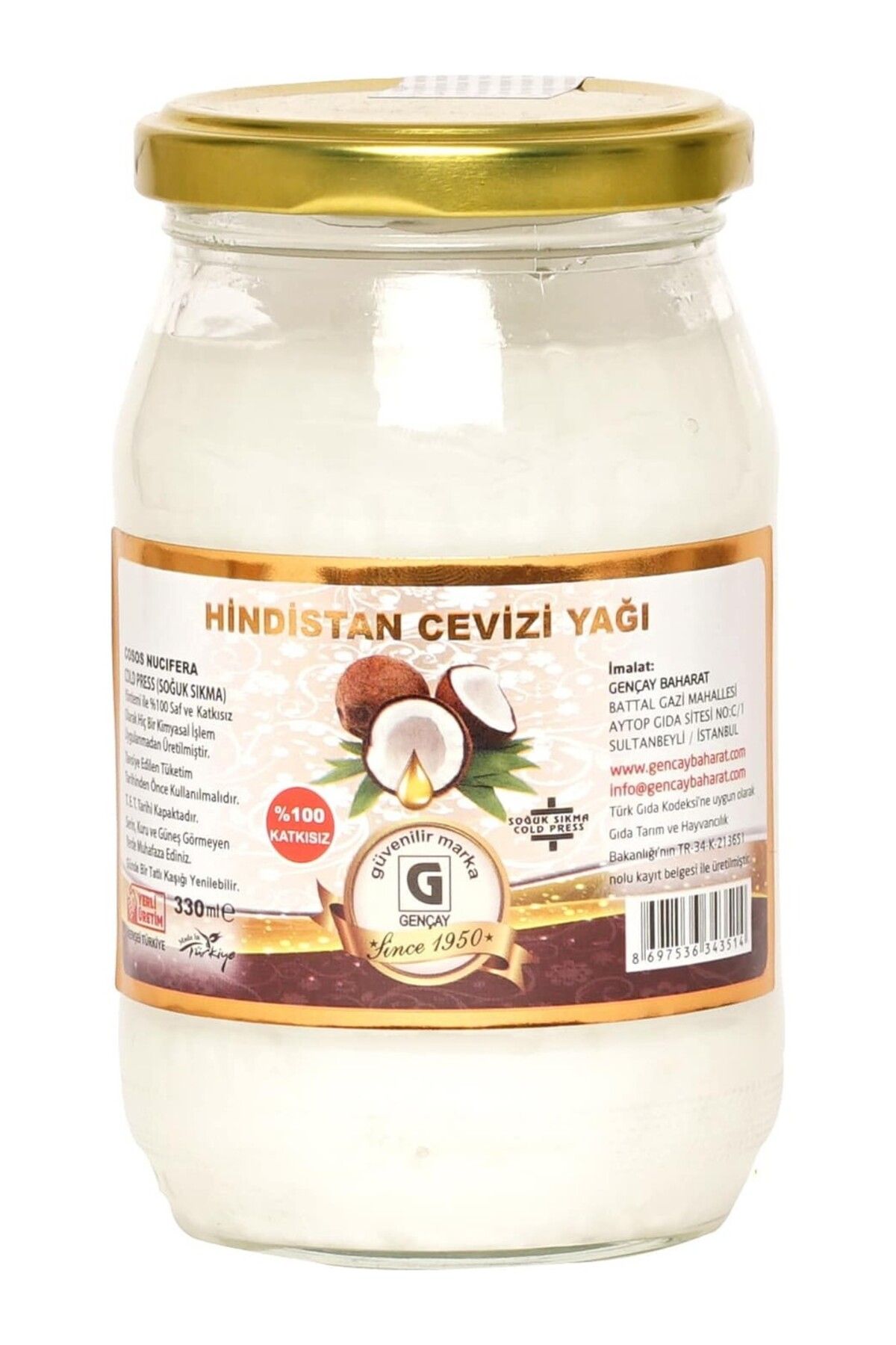 gençay %100 SOĞUK SIKMA SAF VE KATKISIZ HİNDİSTAN CEVİZİ YAĞI 330 GR.