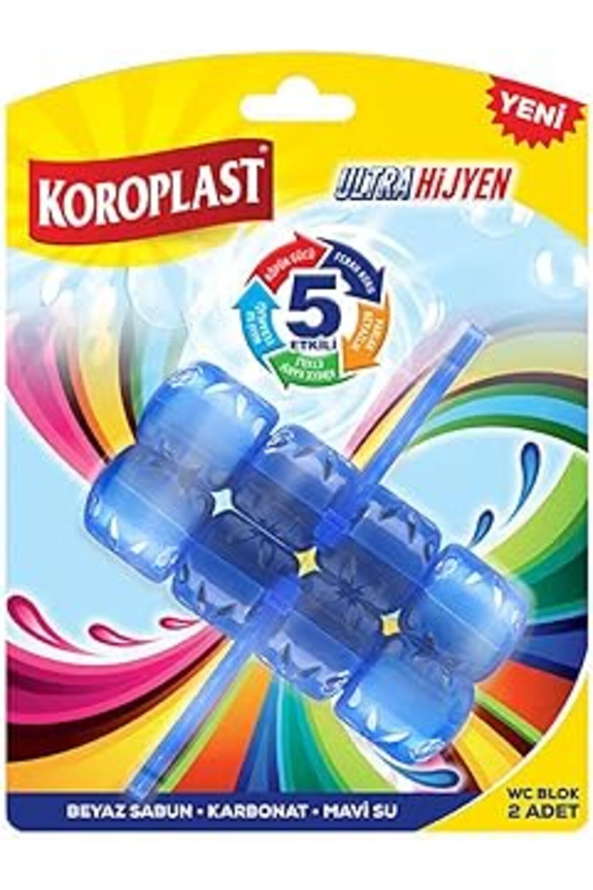 Pazarcan Koroplast 5 Etkili Wc Blok 2'Li Katı Tuvalet Bloğu Beyaz Sabun Kokulu