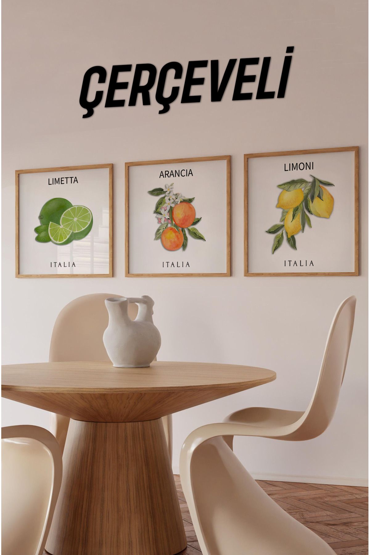 kutuTR İtalyan Meyve Temalı 3’lü Tablo Seti | Limetta – Arancia – Limoni | UV Baskı Ahşap Çerçeve KR4044