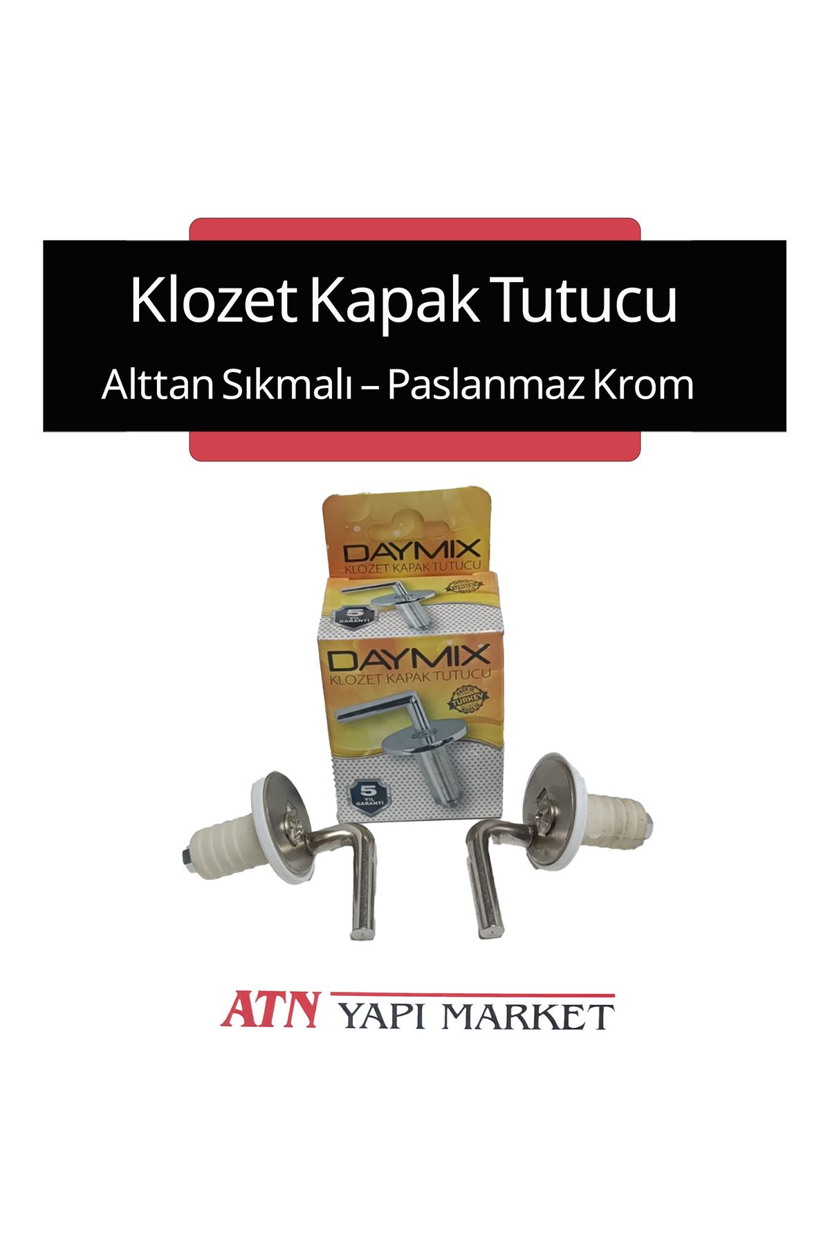 LÜXPAR Daymix Alttan Sıkmalı Klozet Kapak Tutucu – Paslanmaz Krom – Vidalı Montaj – 5 Yıl Garantili