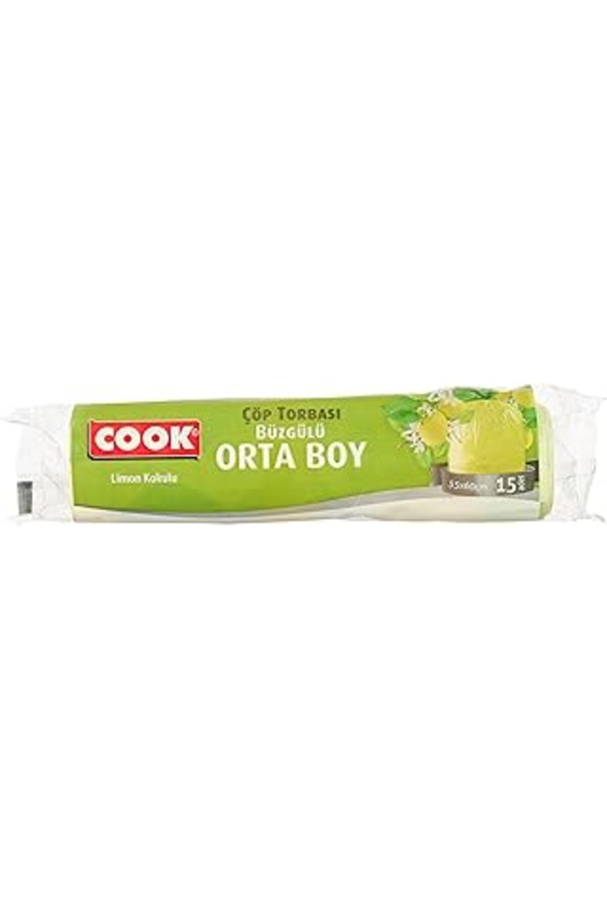 Pazarcan Cook Büzgülü Kokulu Çöp Torbası, Orta Boy (Limon) 55 X 60 Cm (15 Adet/Rulo)